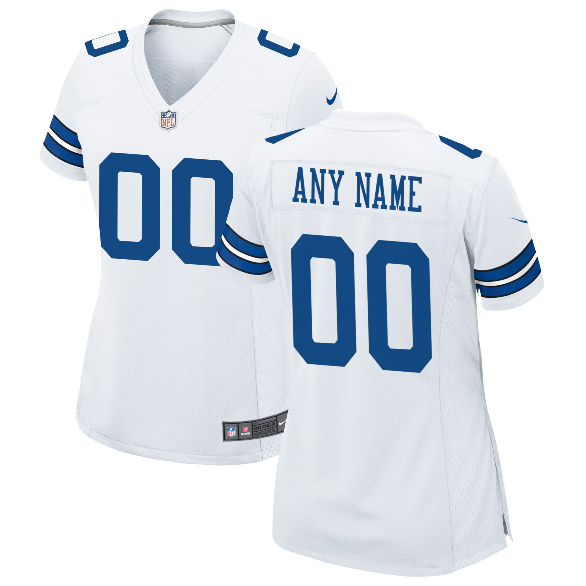 Women's Dallas Cowboys Custom Name and Number Game - Stitched White Jersey - All Stitched
