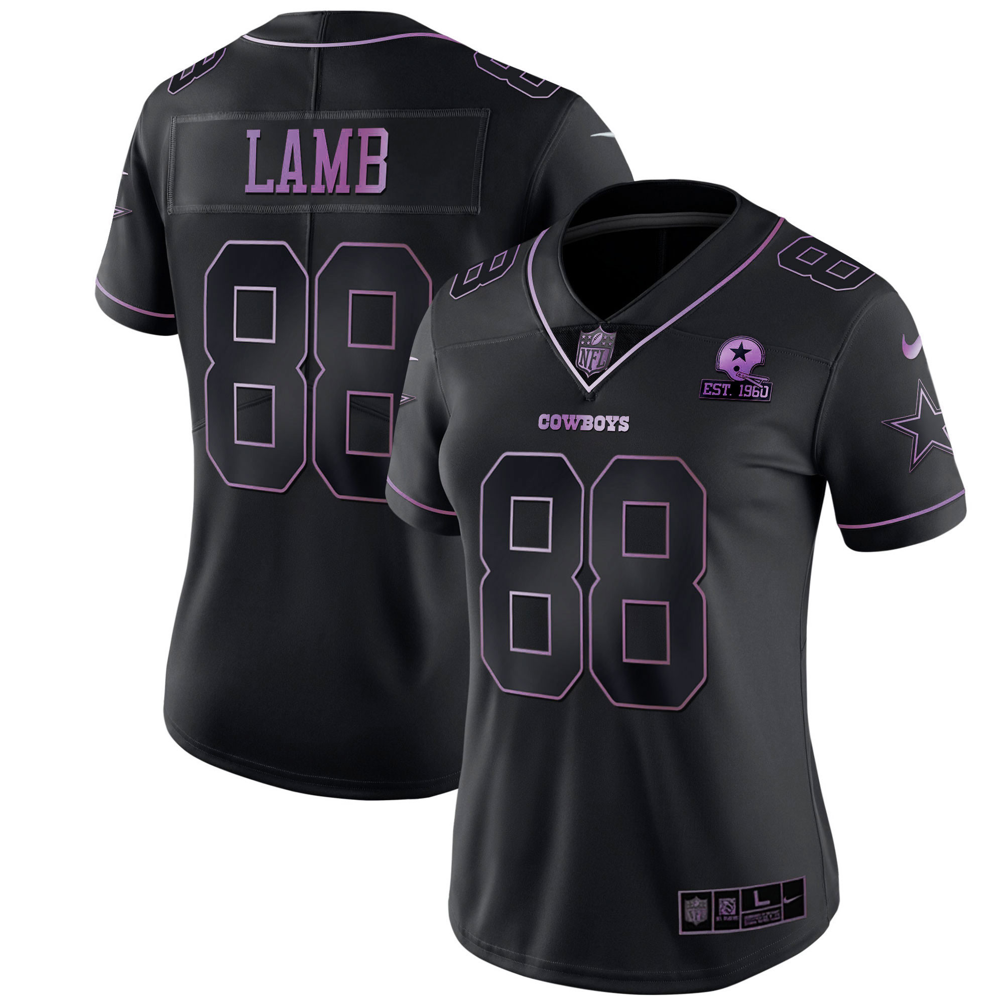 Women's Dallas Cowboys Deep Purple Vapor Limited Est 1960 Patch - All Stitched CeeDee Lamb Jersey - All Stitched