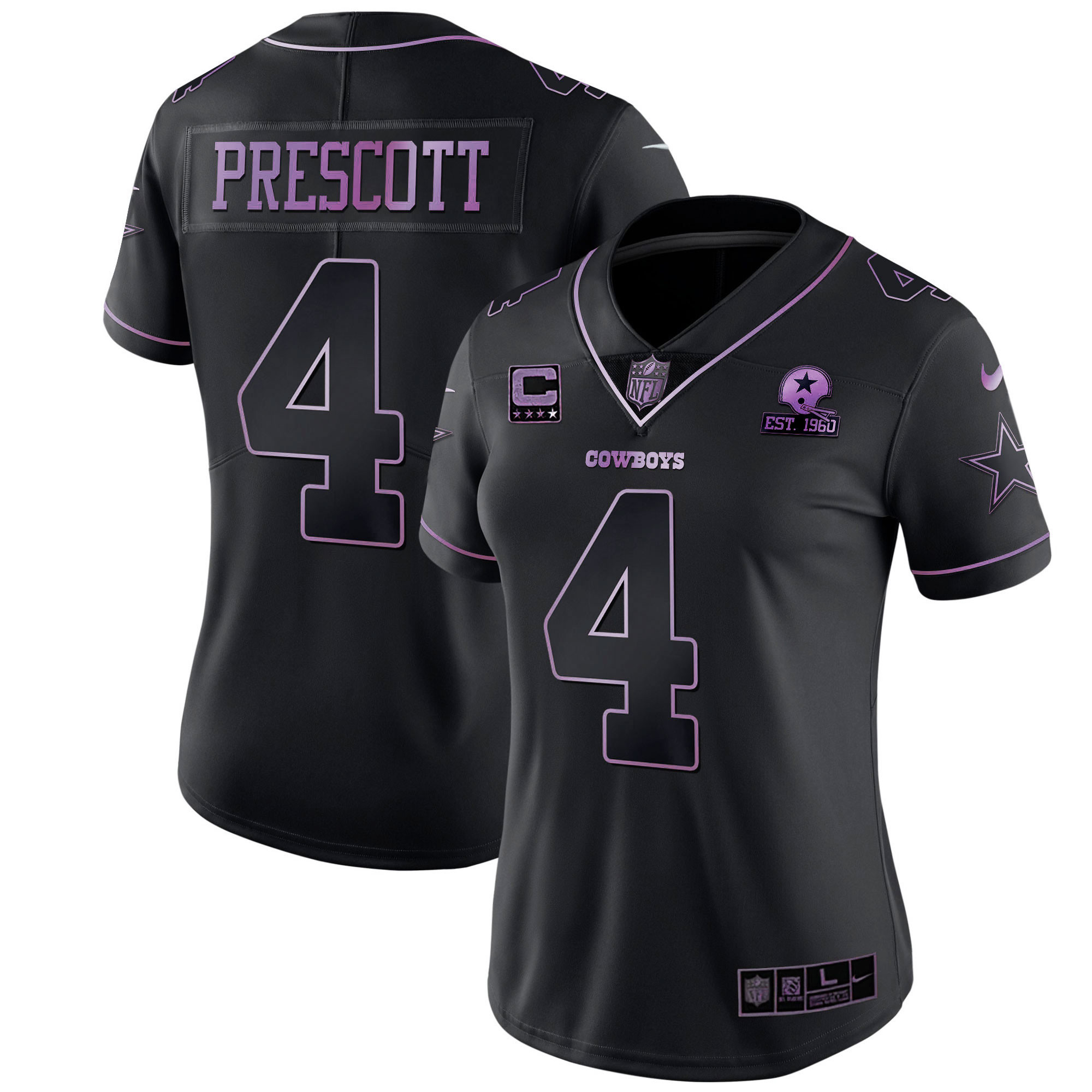 Women's Dallas Cowboys Deep Purple Vapor Limited Est 1960 Patch - All Stitched Dak Prescott Jersey - All Stitched
