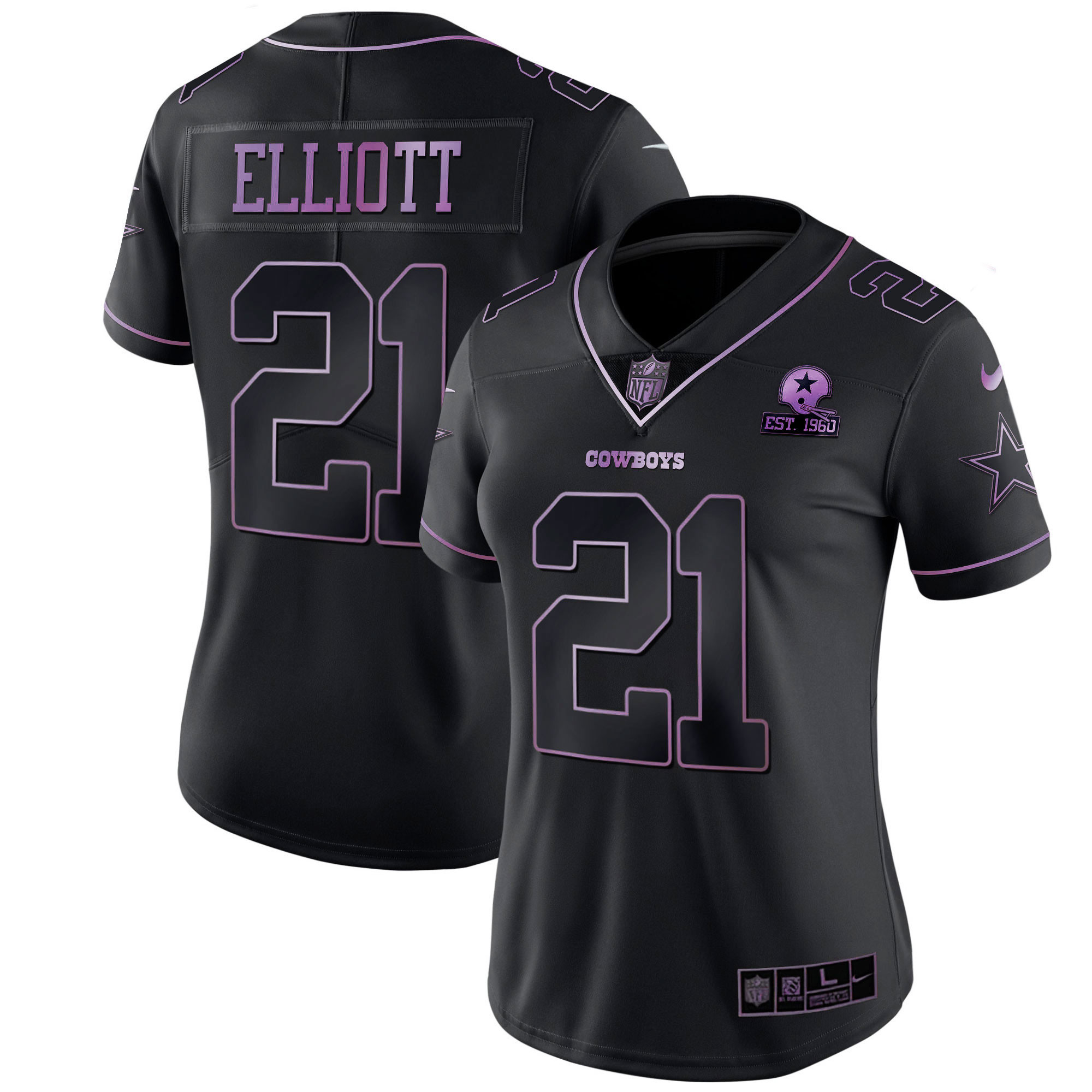 Women's Dallas Cowboys Deep Purple Vapor Limited Est 1960 Patch - All Stitched Ezekiel Elliott Jersey - All Stitched