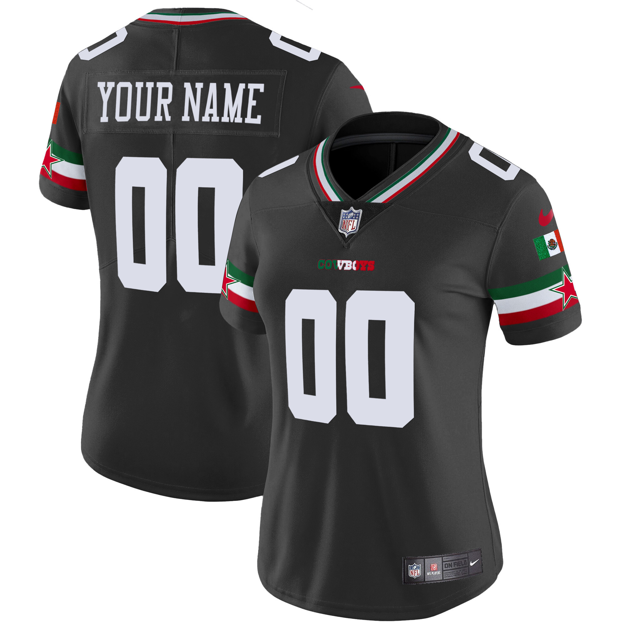 Women's Dallas Cowboys Mexico Vapor Limited Custom Black Jersey - All Stitched