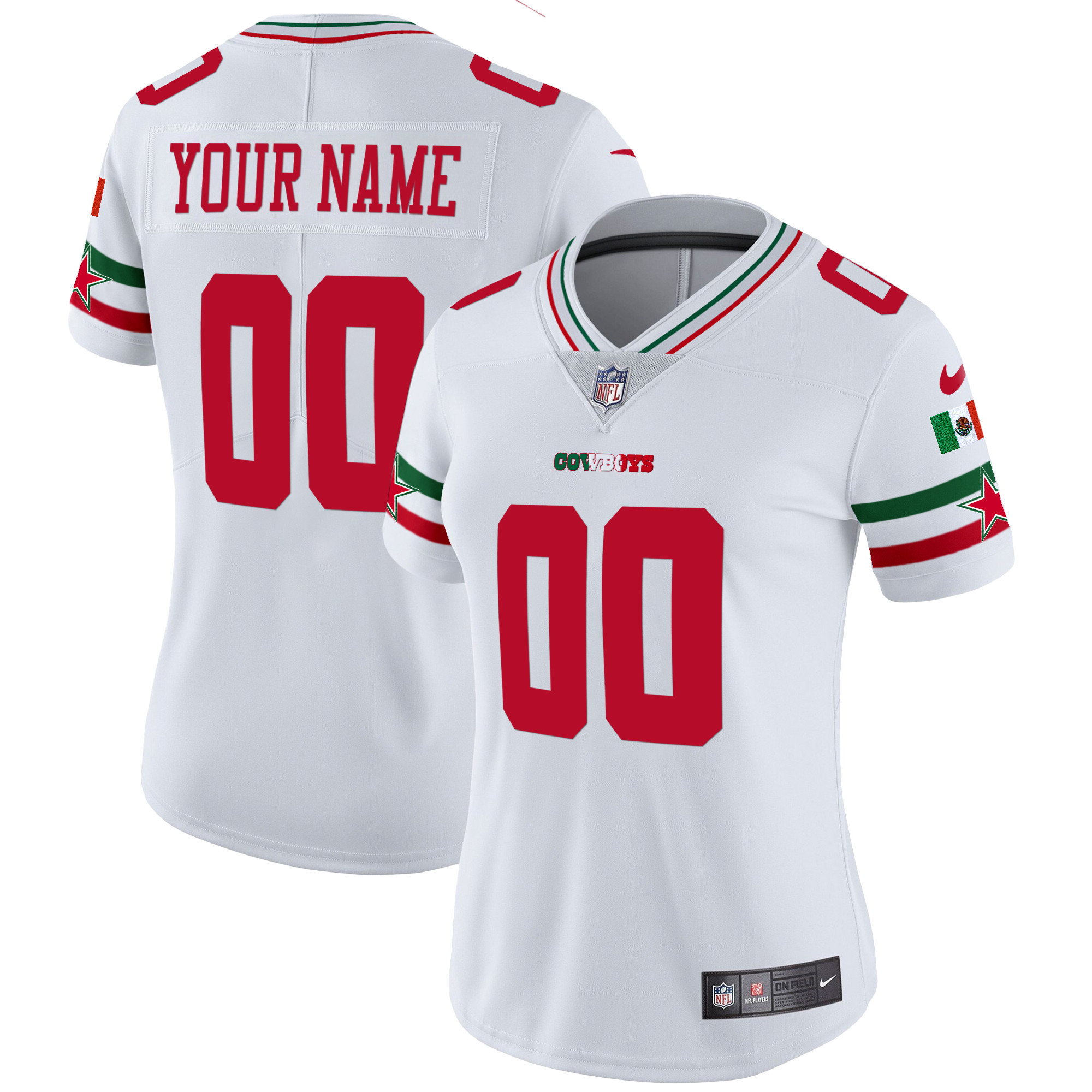 Women's Dallas Cowboys Mexico Vapor Limited Custom White Jersey - All Stitched