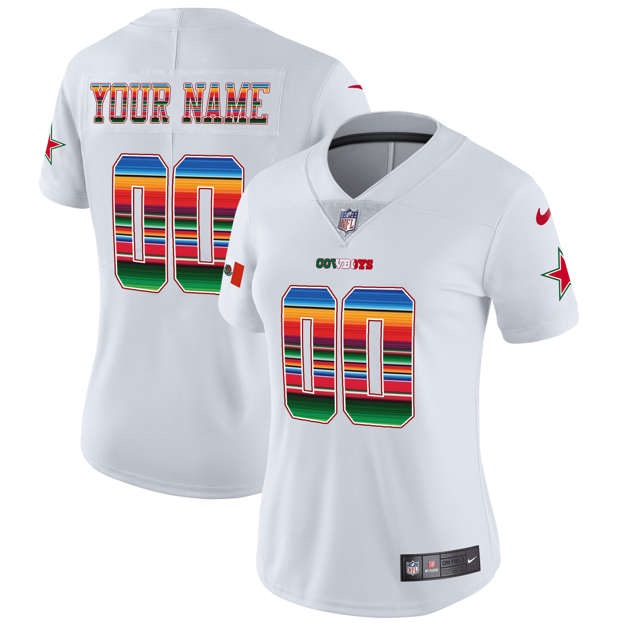Women's Dallas Cowboys Mexico Vapor Limited Custom White Jersey - All Stitched