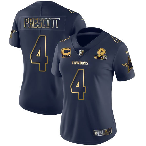Women's Dallas Cowboys Navy Gold Collection - All Stitched Dak Prescott Jersey - All Stitched