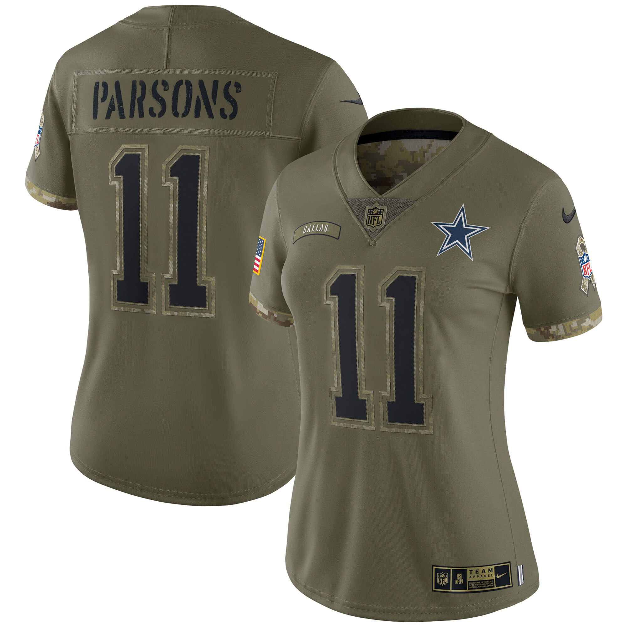 Women's Dallas Cowboys Salute To Service 2022 Limited - Olive - All Stitched Micah Parsons Jersey - All Stitched
