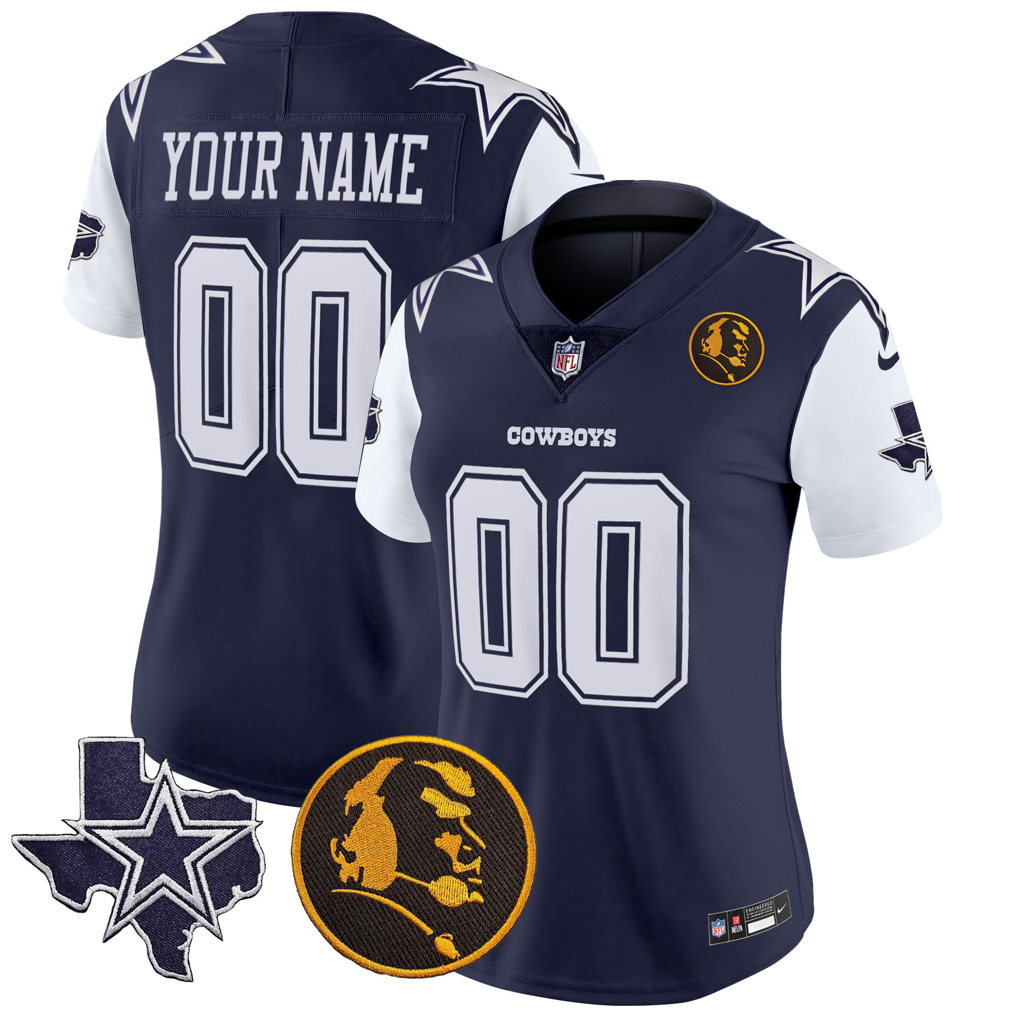 Women's Dallas Cowboys Texas & John Madden Patch Vapor Custom Navy Jersey - All Stitched