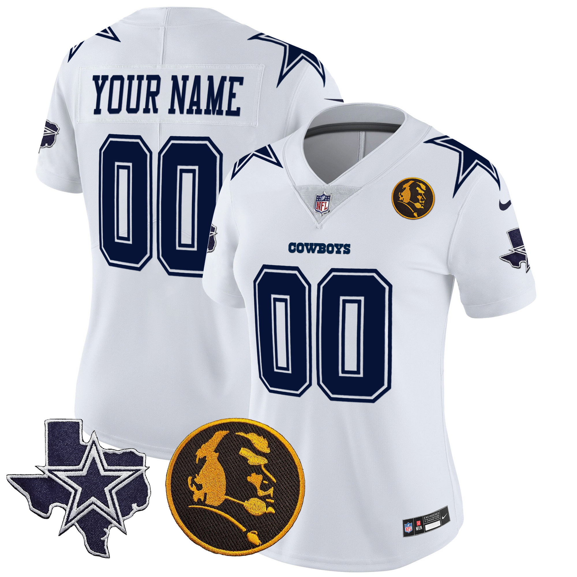 Women's Dallas Cowboys Texas & John Madden Patch Vapor Custom White Jersey - All Stitched