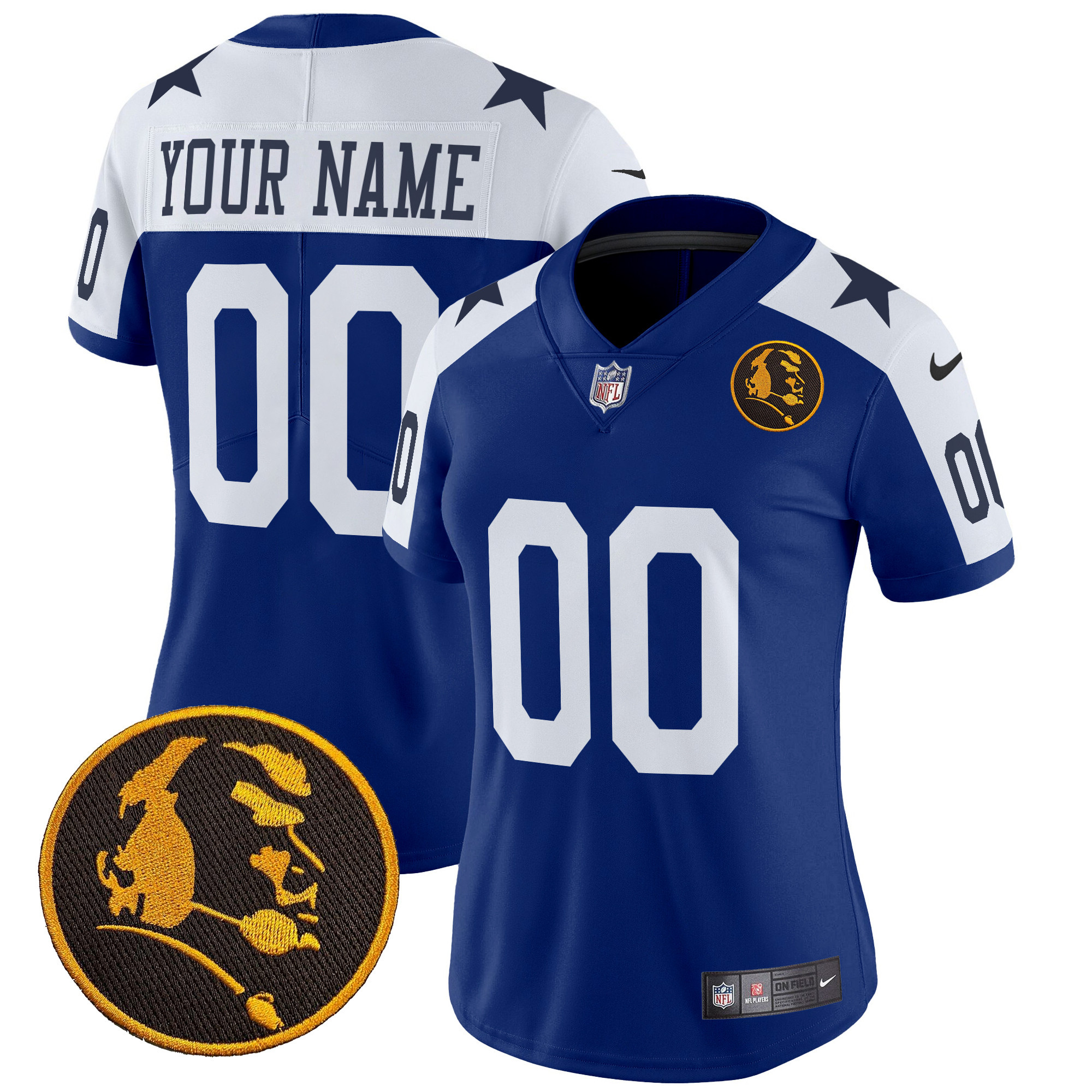 Women's Dallas Cowboys Texas & John Madden Patch Vapor Limited Custom Royal Alternate Jersey - All Stitched