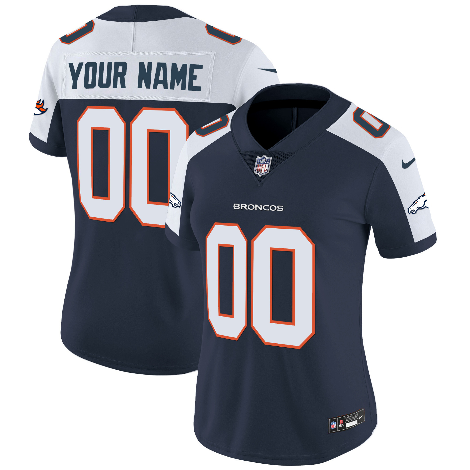 Women's Denver Broncos Vapor Limited Custom Navy Alternate Jersey - All Stitched
