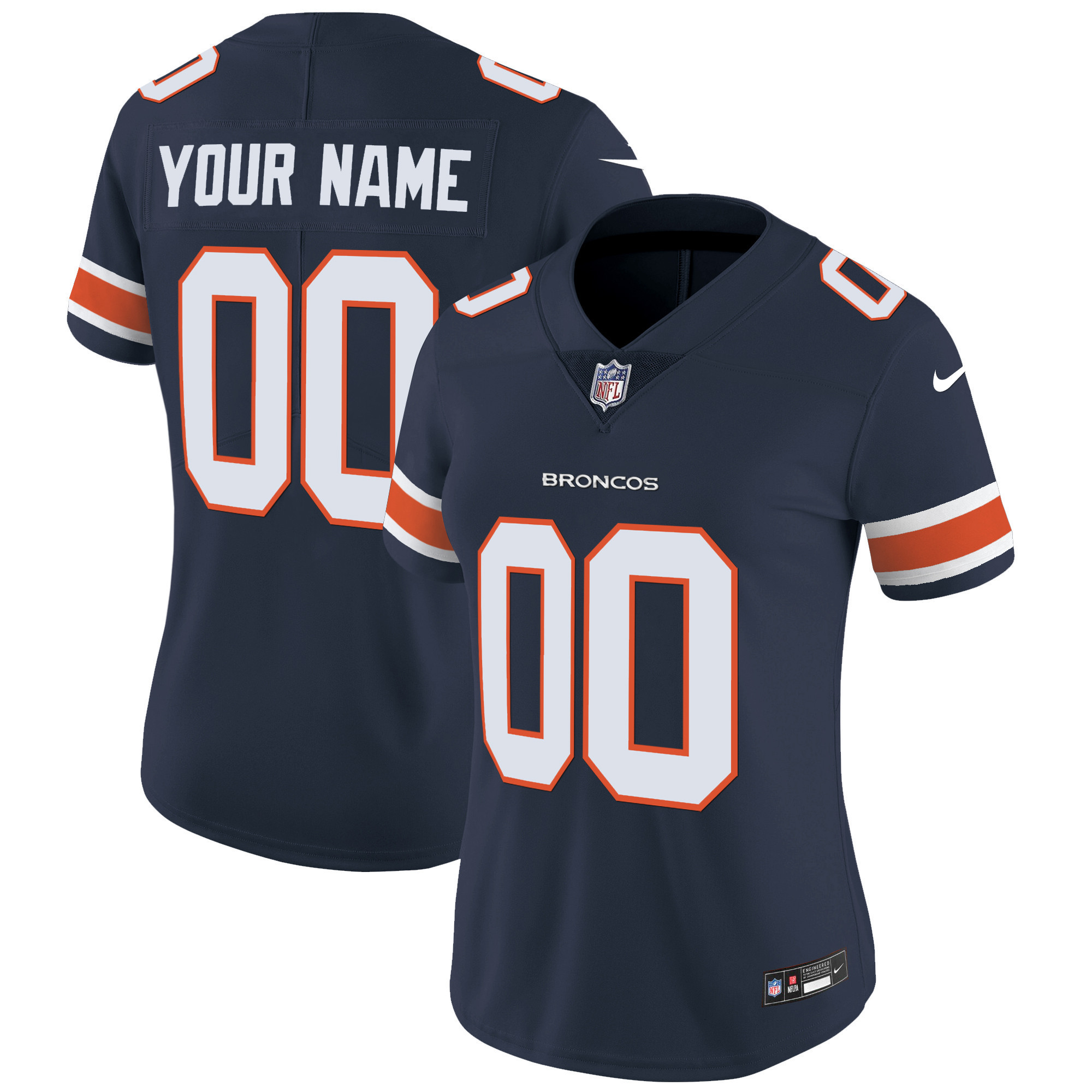 Women's Denver Broncos Vapor Limited Custom Navy Jersey - All Stitched