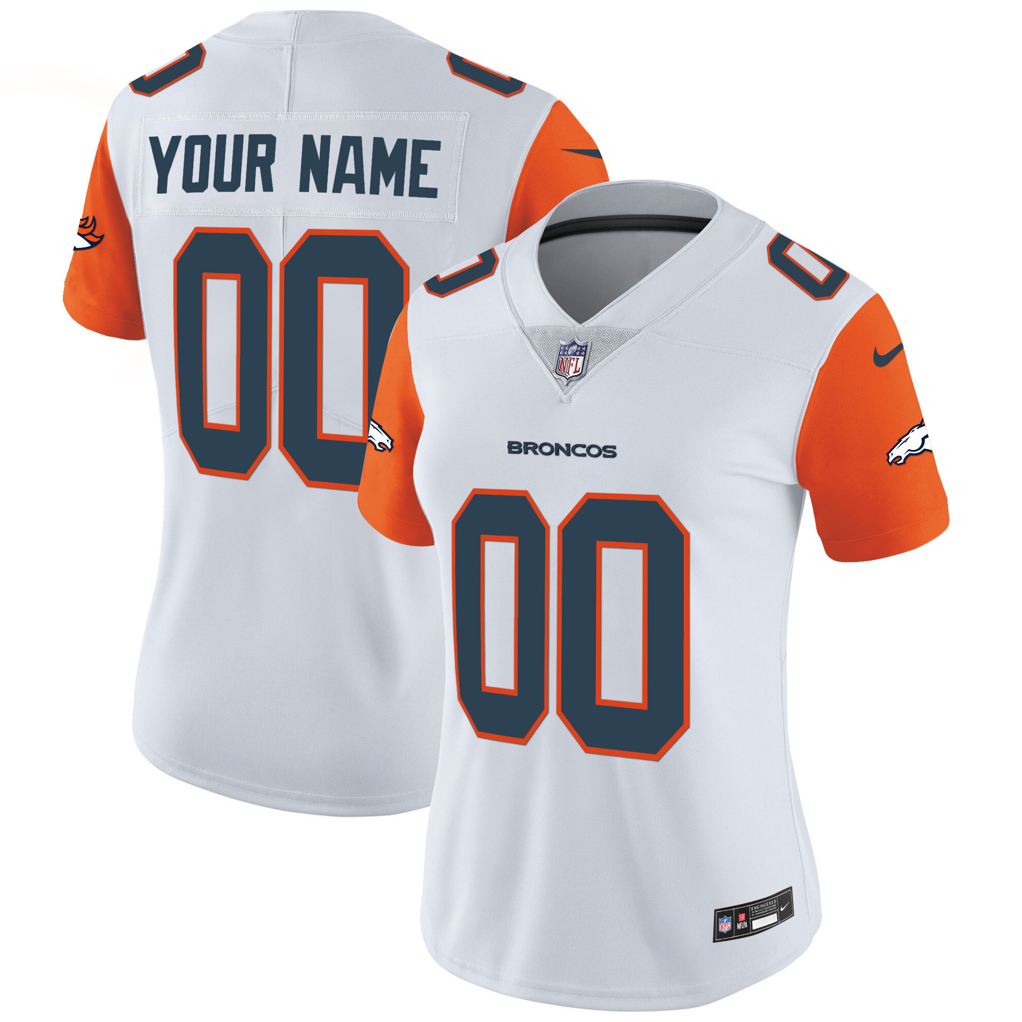Women's Denver Broncos Vapor Limited Custom Orange Sleeves Jersey - All Stitched