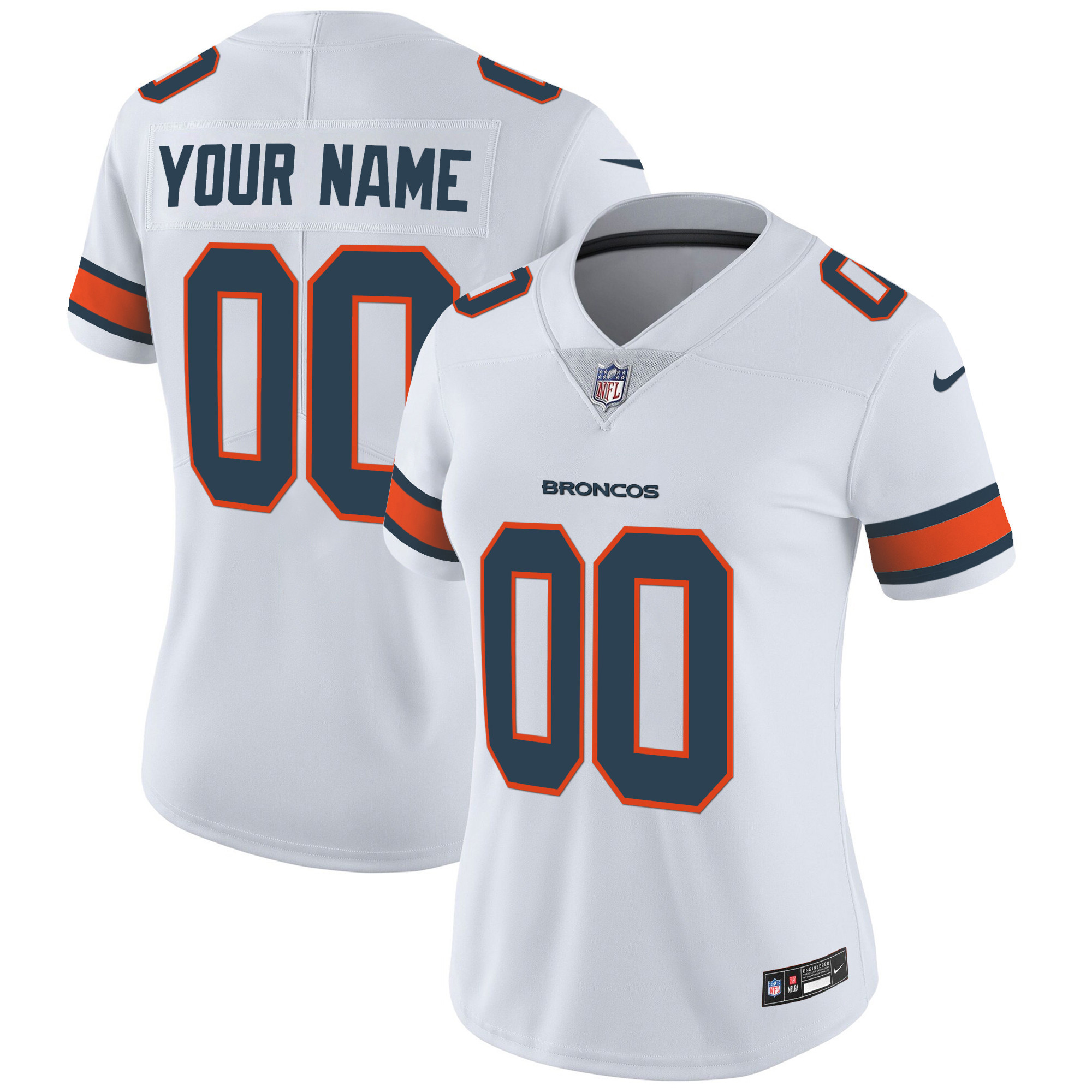 Women's Denver Broncos Vapor Limited Custom White Jersey - All Stitched