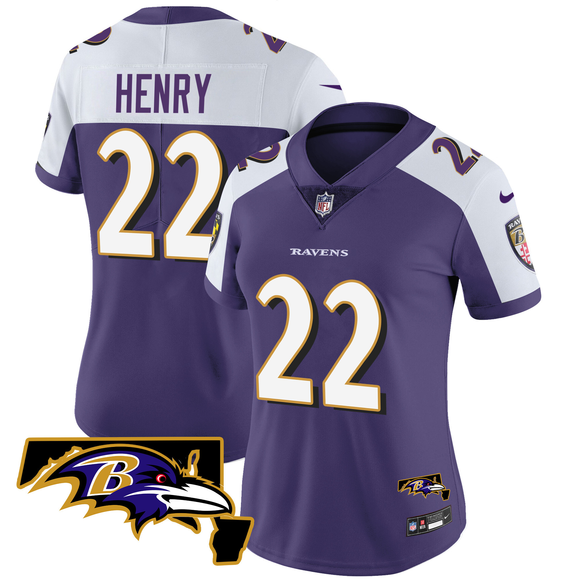 Women's Derrick Henry Baltimore Ravens Maryland Patch Vapor Limited Purple Alternate Jersey - All Stitched