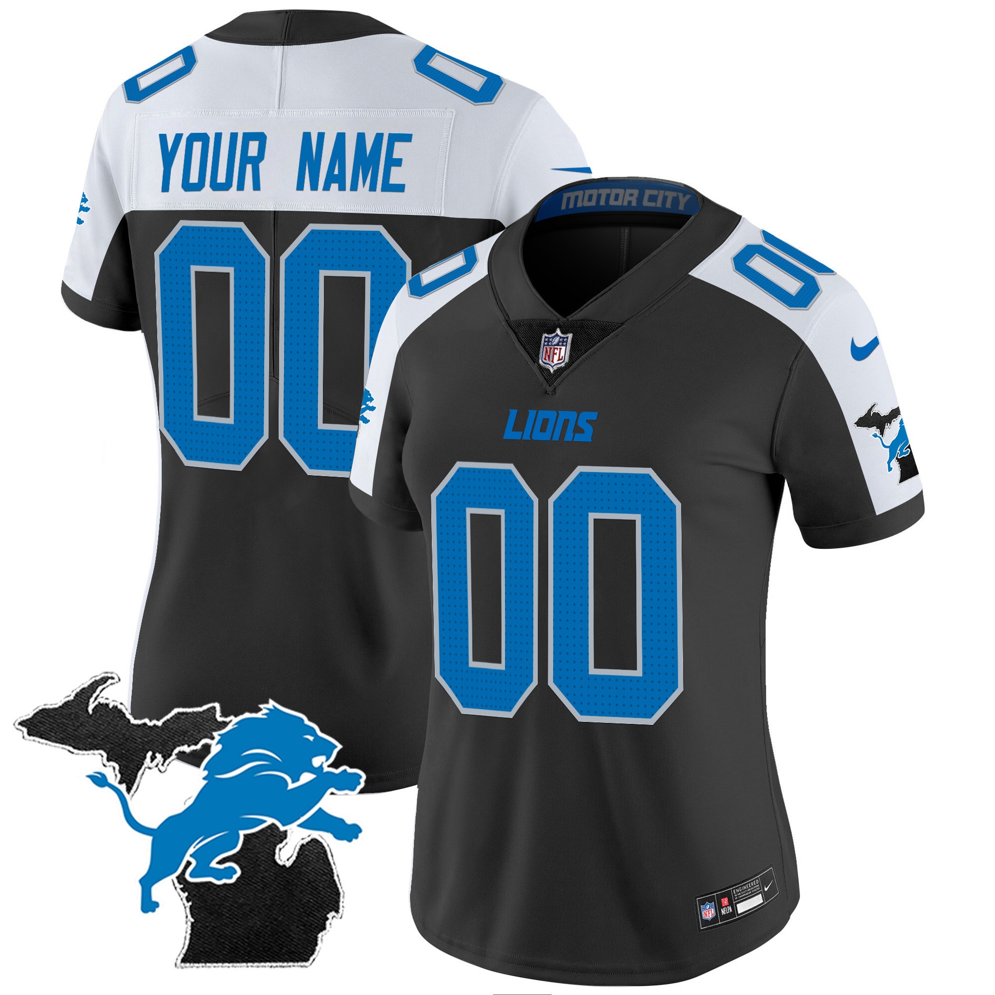 Women's Detroit Lions 2024 Michigan Patch Vapor Limited Custom Alternate Jersey - All Stitched