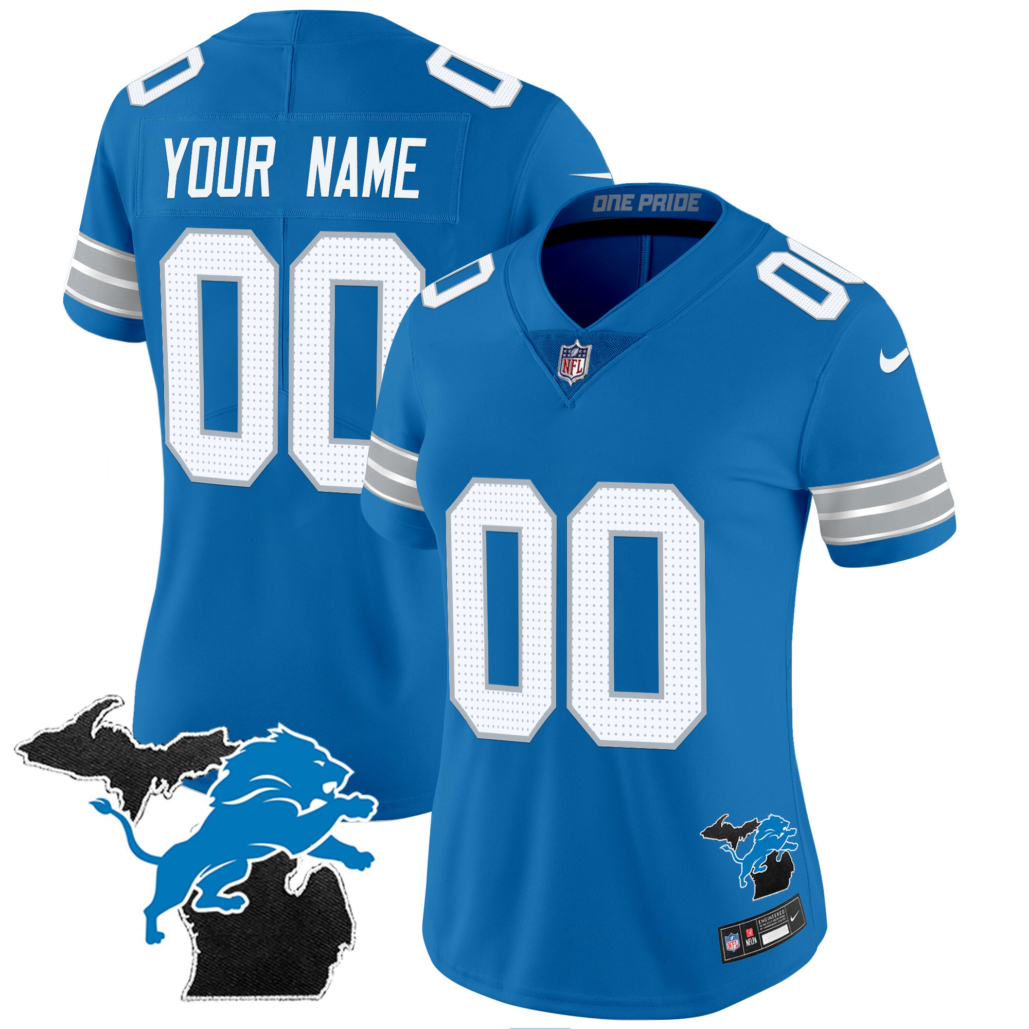 Women's Detroit Lions 2024 Michigan Patch Vapor Limited Custom Blue Jersey - All Stitched
