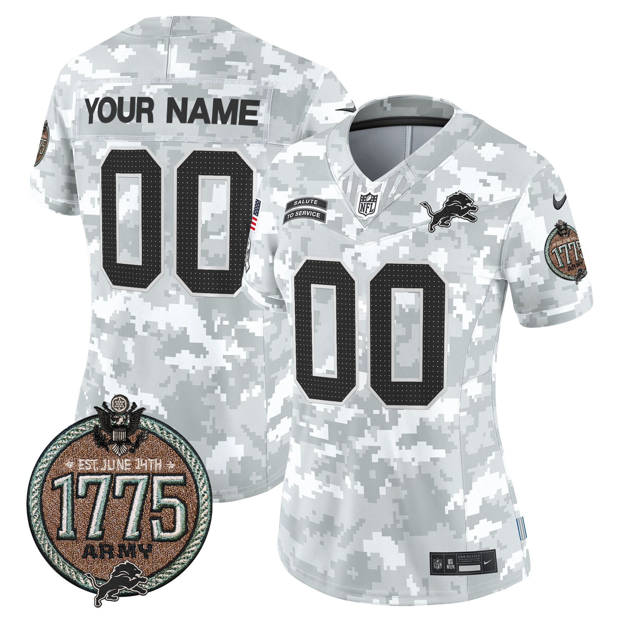 Women's Detroit Lions 2024 Salute to Service Establishment Year Patch Vapor Limited Custom Army Jersey - All Stitched