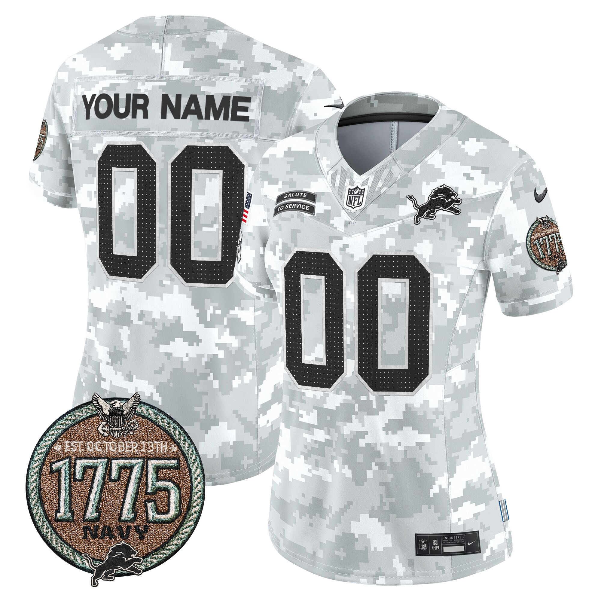 Women's Detroit Lions 2024 Salute to Service Establishment Year Patch Vapor Limited Custom Navy Jersey - All Stitched