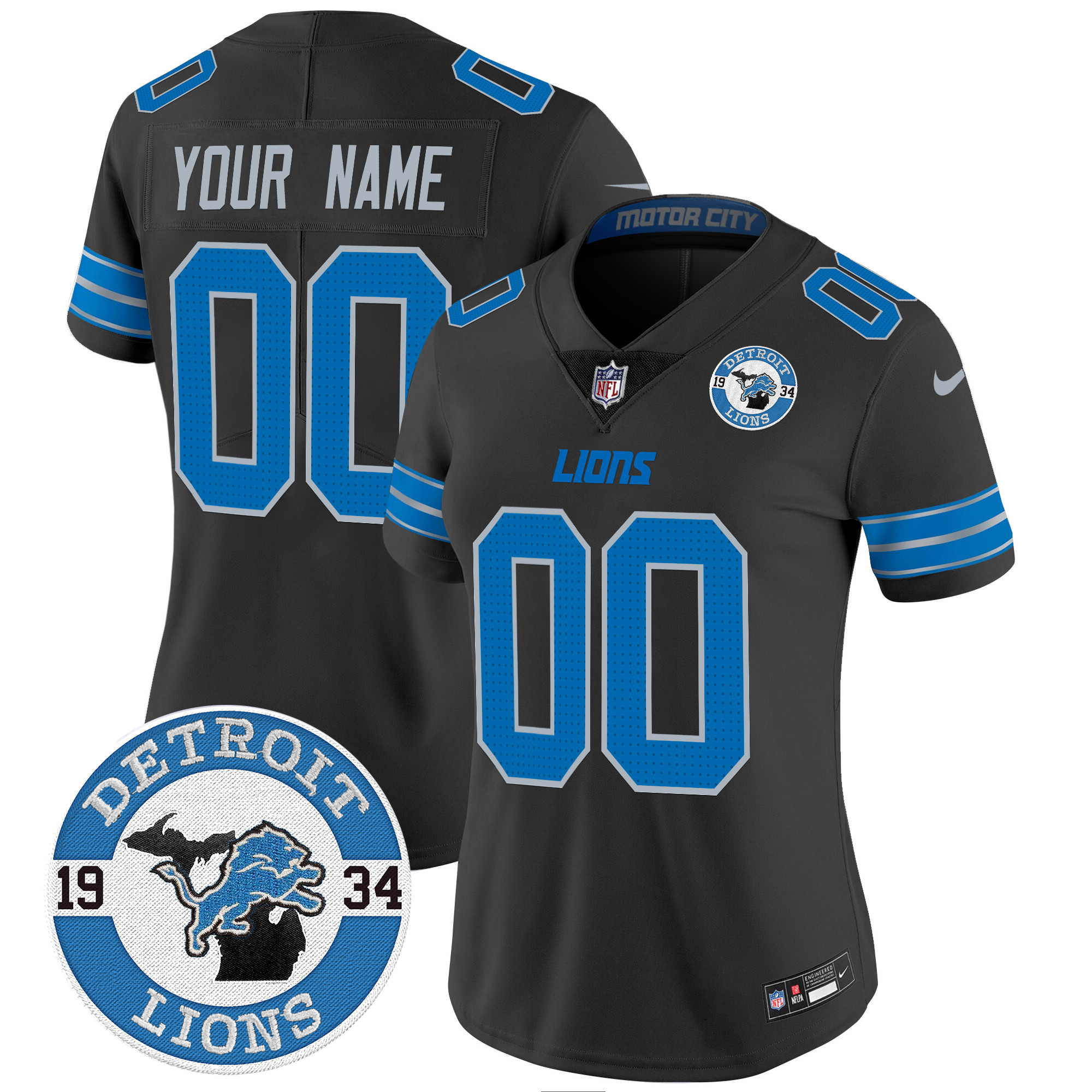 Women's Detroit Lions 2024 Vapor Limited Custom Black Jersey - All Stitched