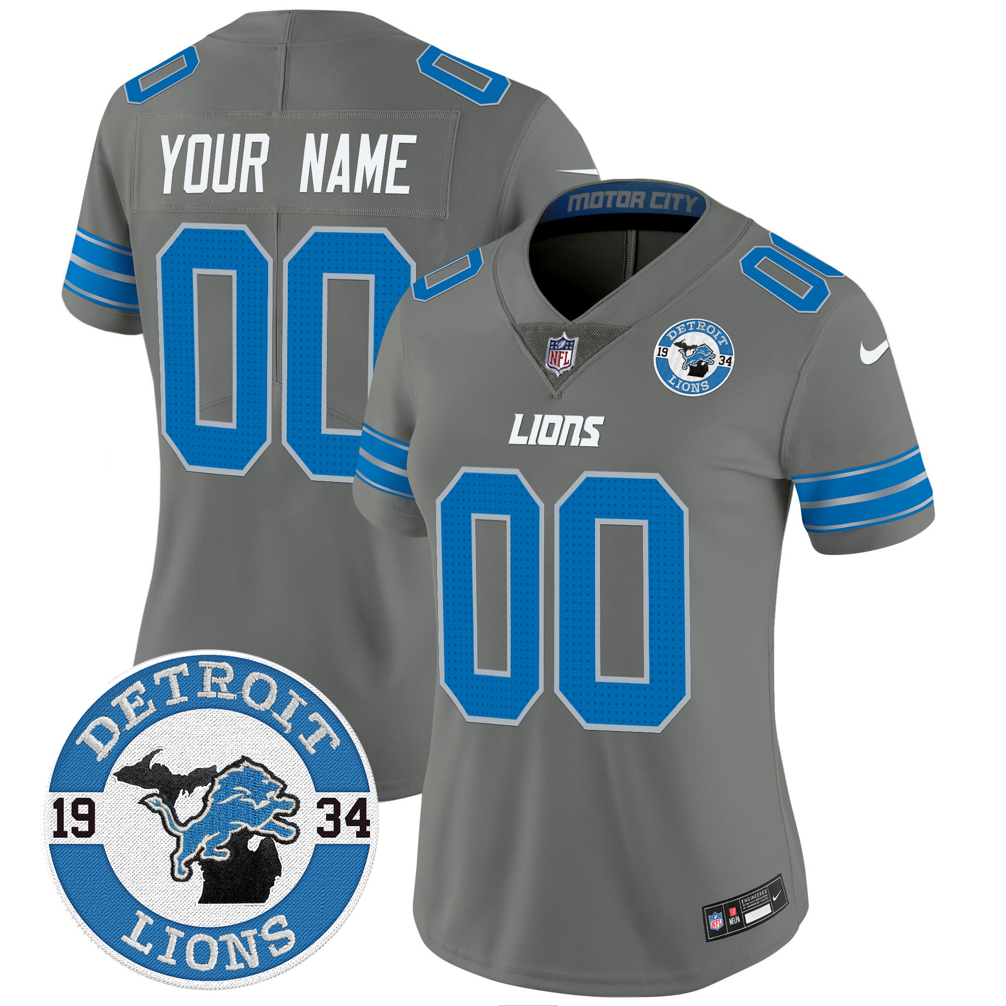 Women's Detroit Lions 2024 Vapor Limited Custom Gray Jersey - All Stitched