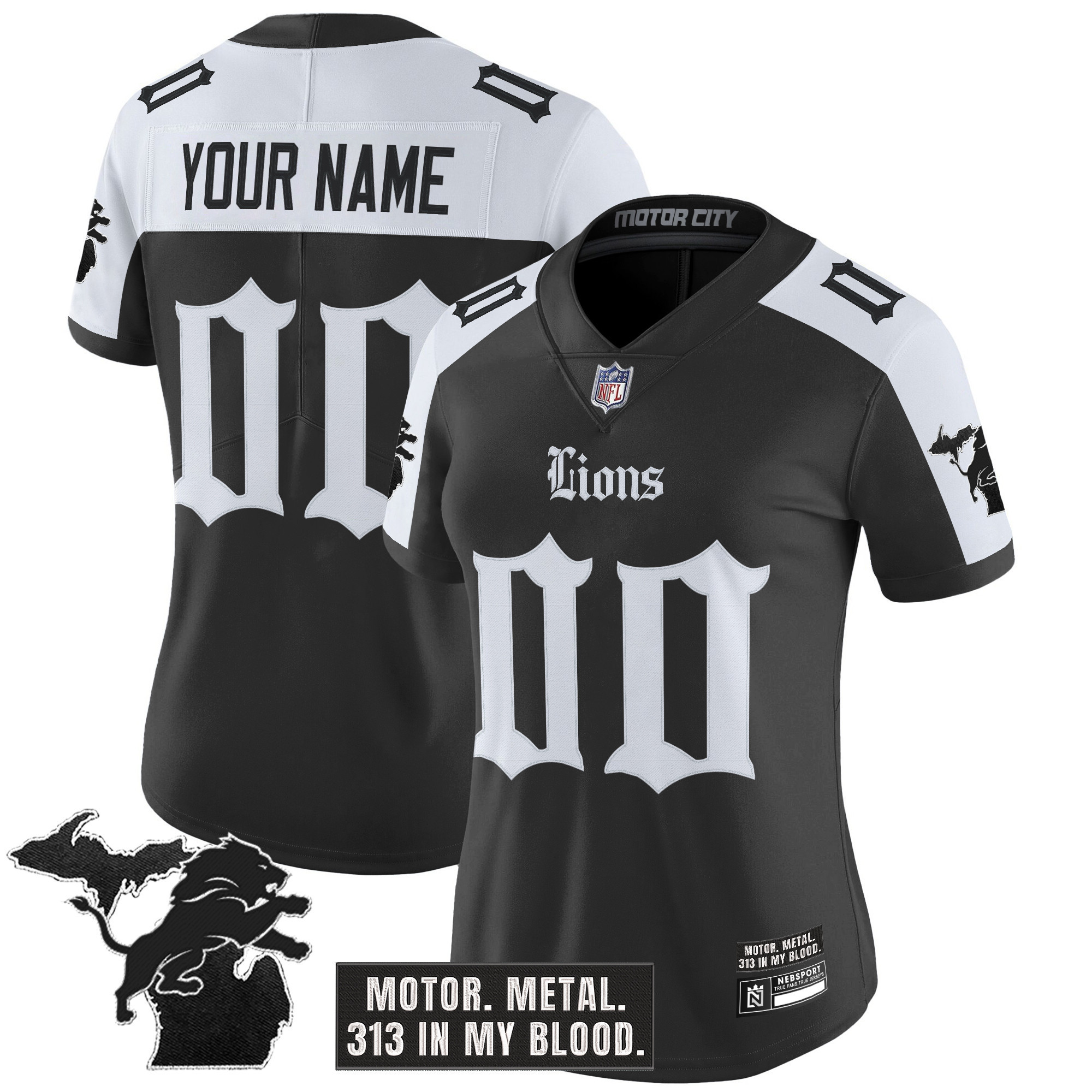Women's Detroit Lions 'Gothic Motor Grit Edition' Vapor Limited Custom Alternate Jersey - All Stitched