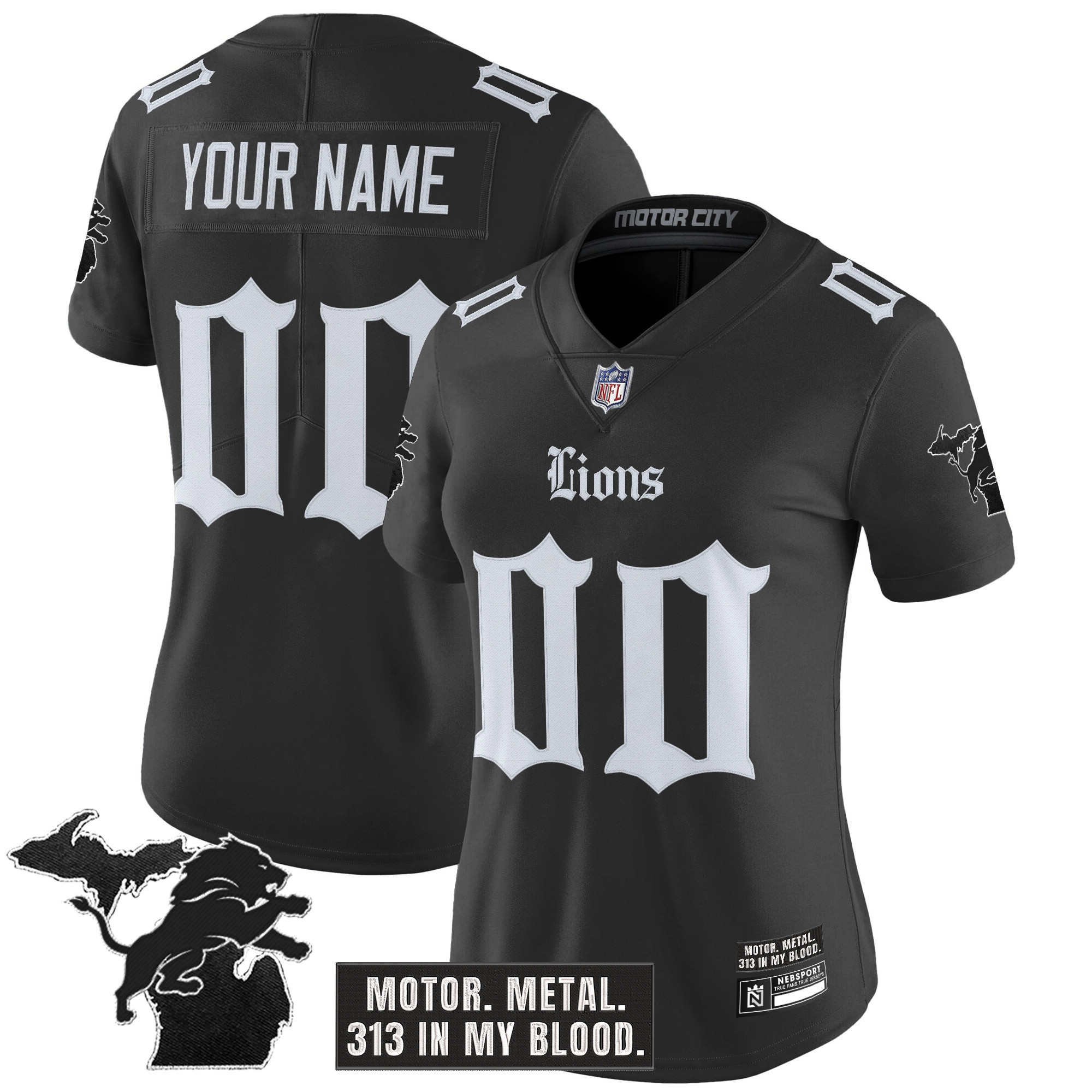 Women's Detroit Lions 'Gothic Motor Grit Edition' Vapor Limited Custom Black Jersey - All Stitched