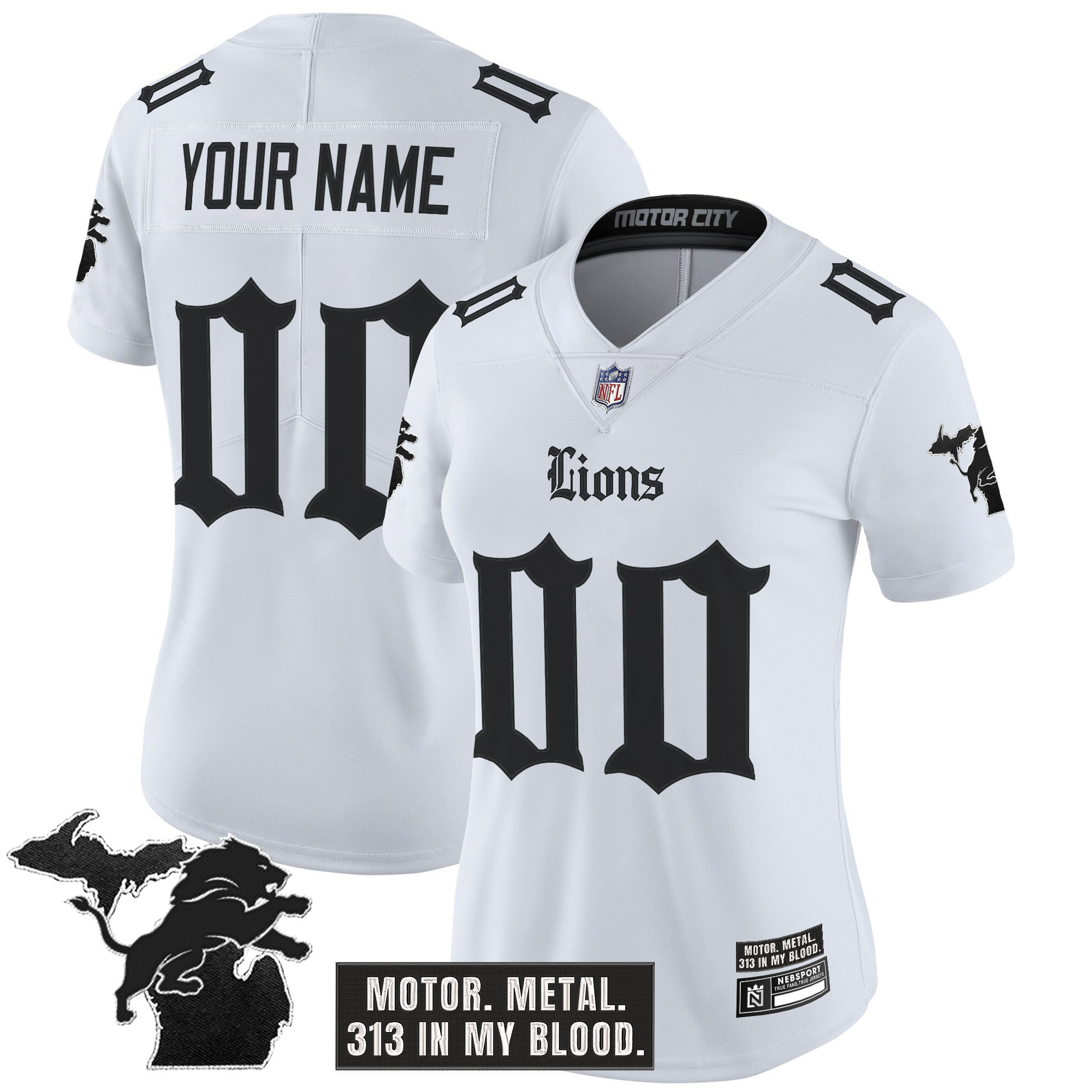 Women's Detroit Lions 'Gothic Motor Grit Edition' Vapor Limited Custom White Jersey - All Stitched