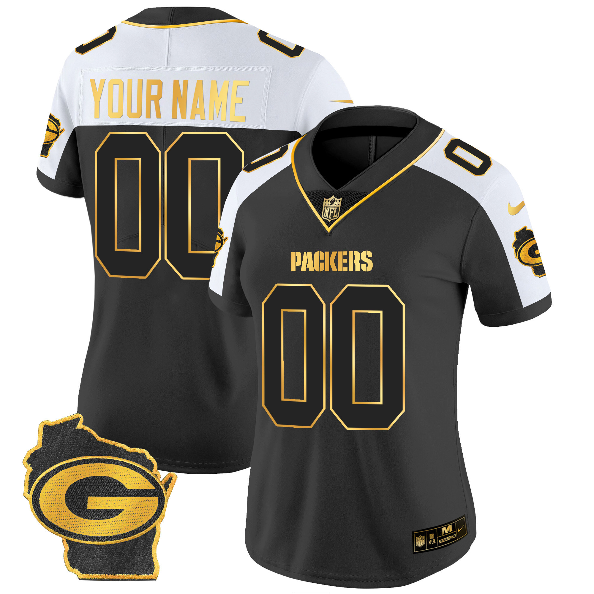 Women's Green Bay Packers Home Patch Gold Vapor Custom Alternate Jersey - All Stitched