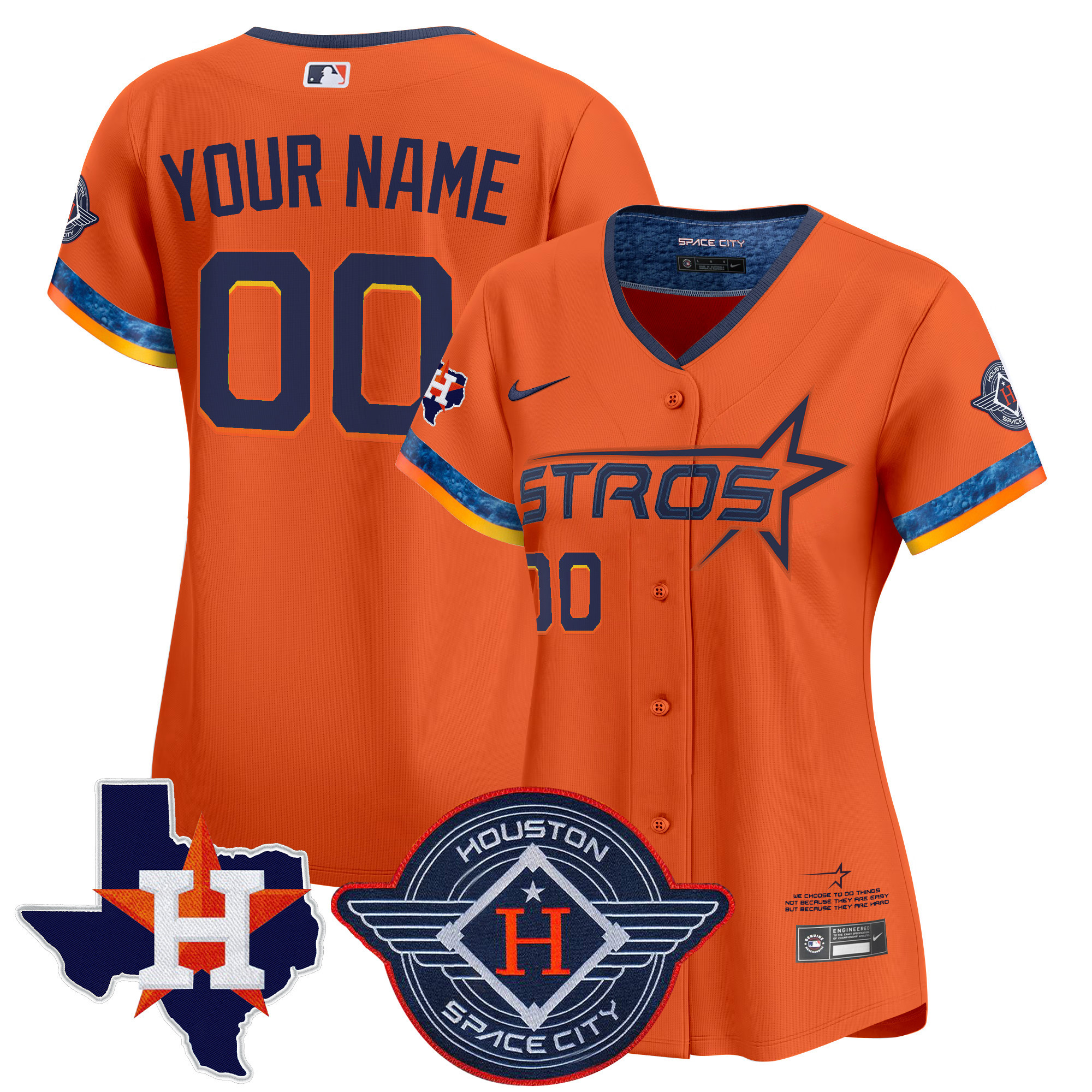 Women's Houston Astros 2025 City Connect Texas Patch Vapor Premier Elite Custom Orange Jersey - All Stitched