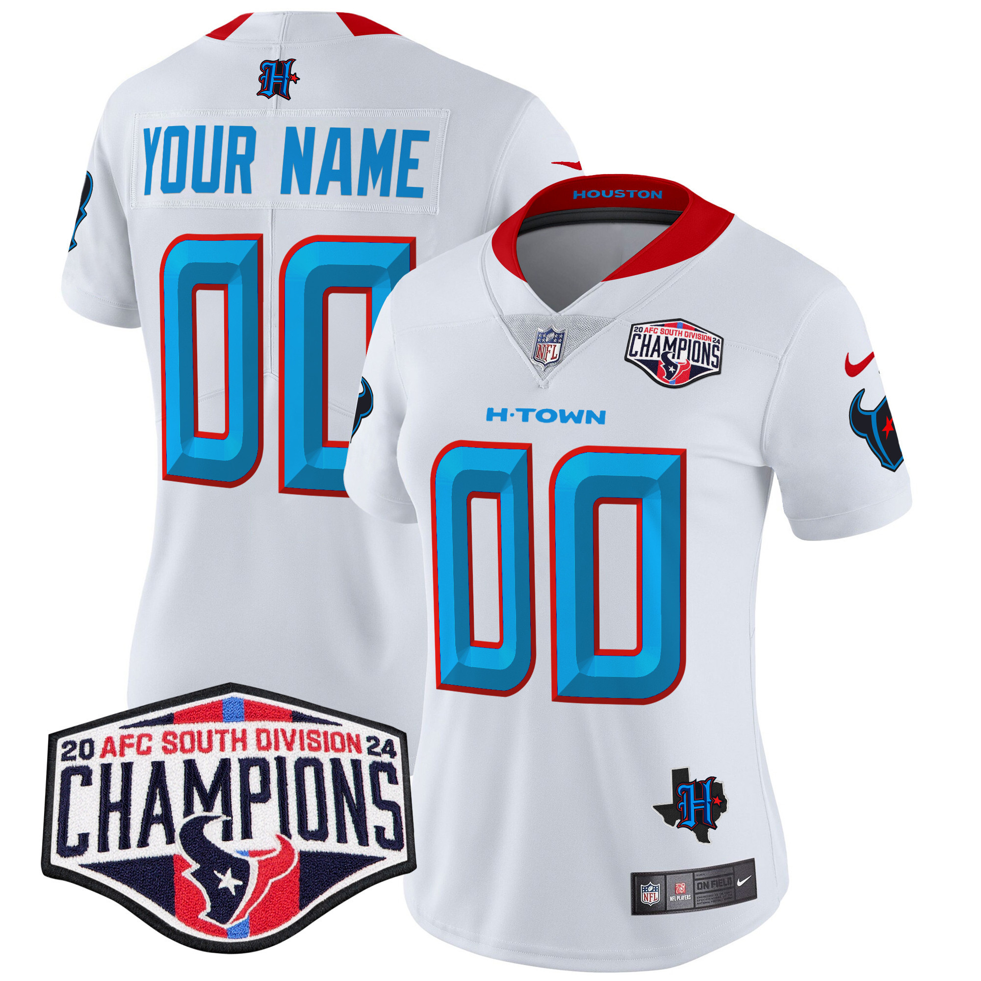 Women's Houston Texans 2024 AFC South Division Champions Patch Vapor Limited Custom White Jersey - All Stitched