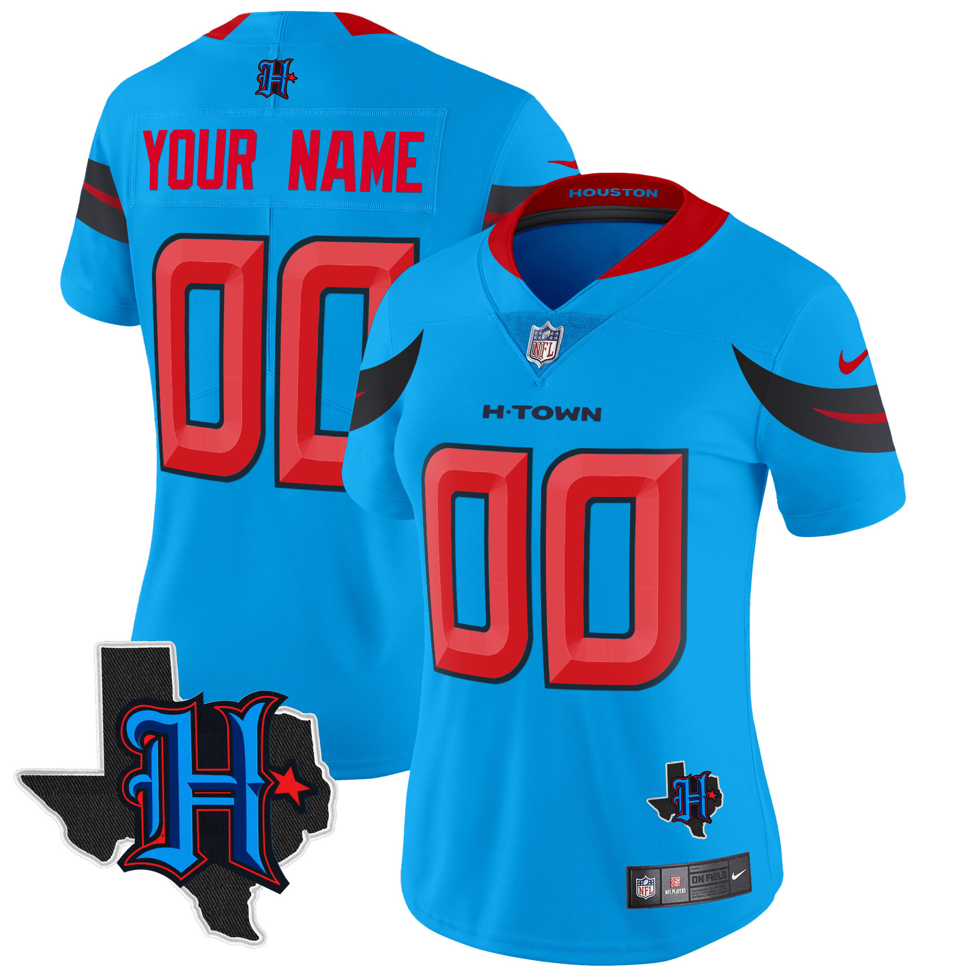 Women's Houston Texans 2024 Texas Patch Vapor Limited Custom Blue Jersey - All Stitched