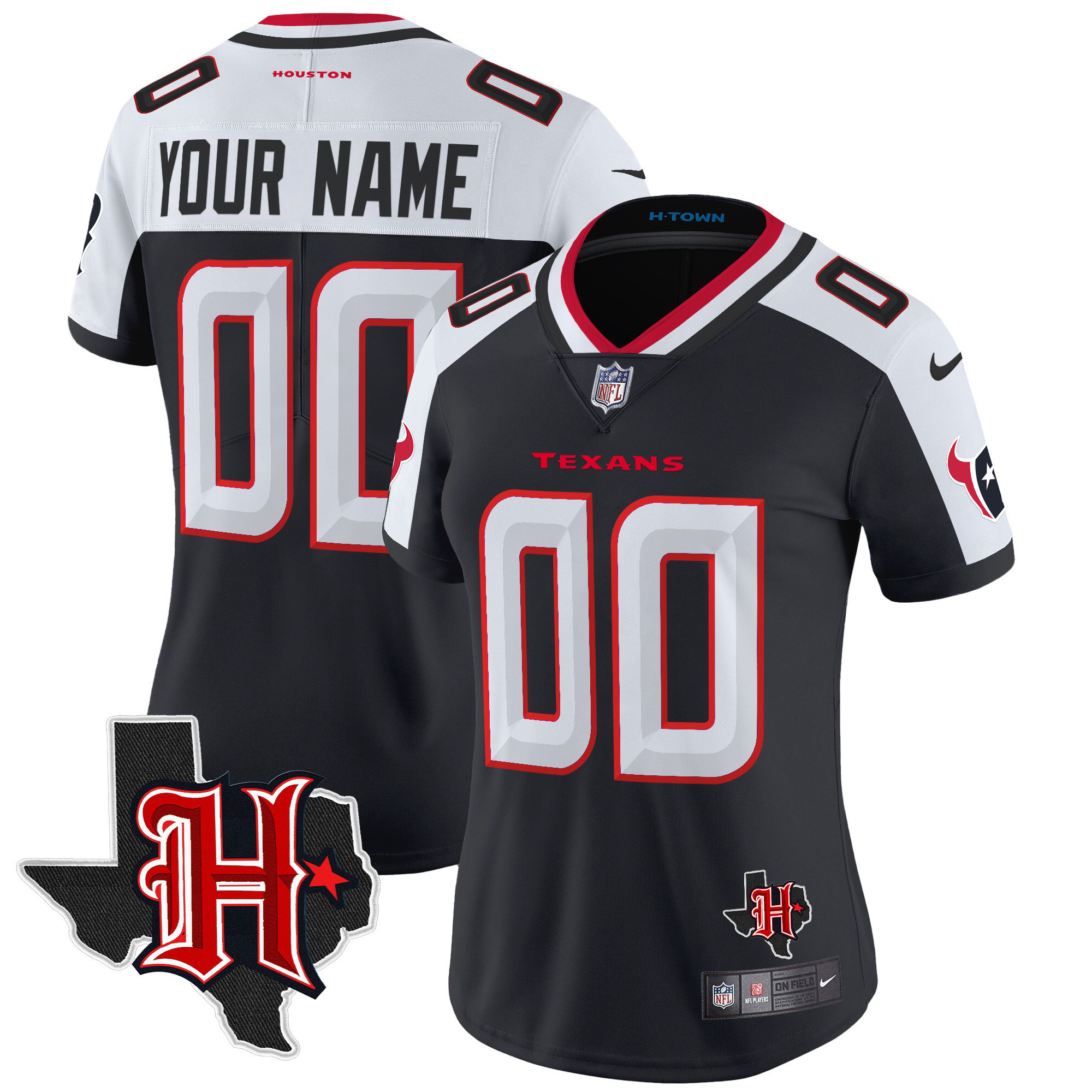Women's Houston Texans 2024 Texas Patch Vapor Limited Custom Navy Alternate Jersey - All Stitched