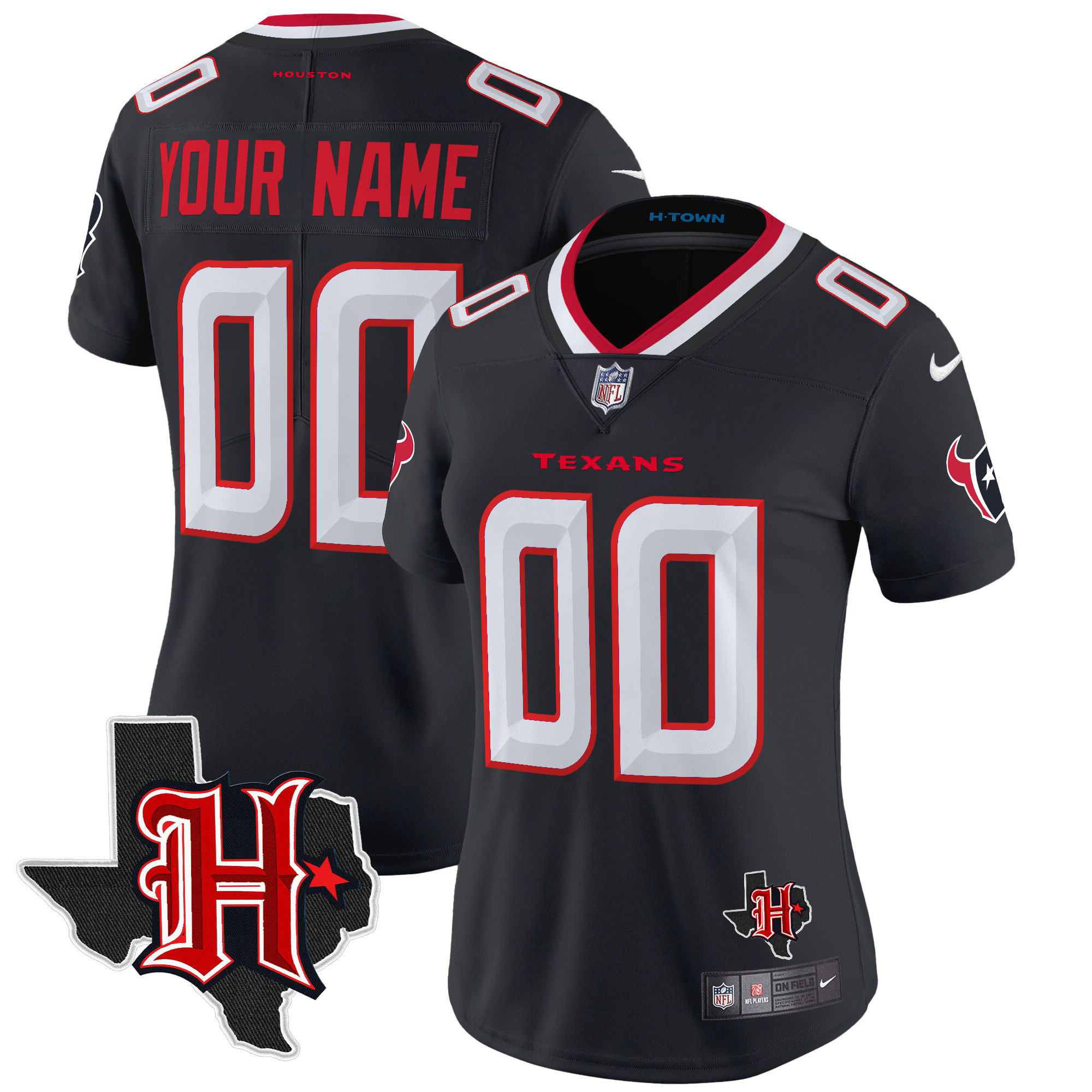 Women's Houston Texans 2024 Texas Patch Vapor Limited Custom Navy Jersey - All Stitched