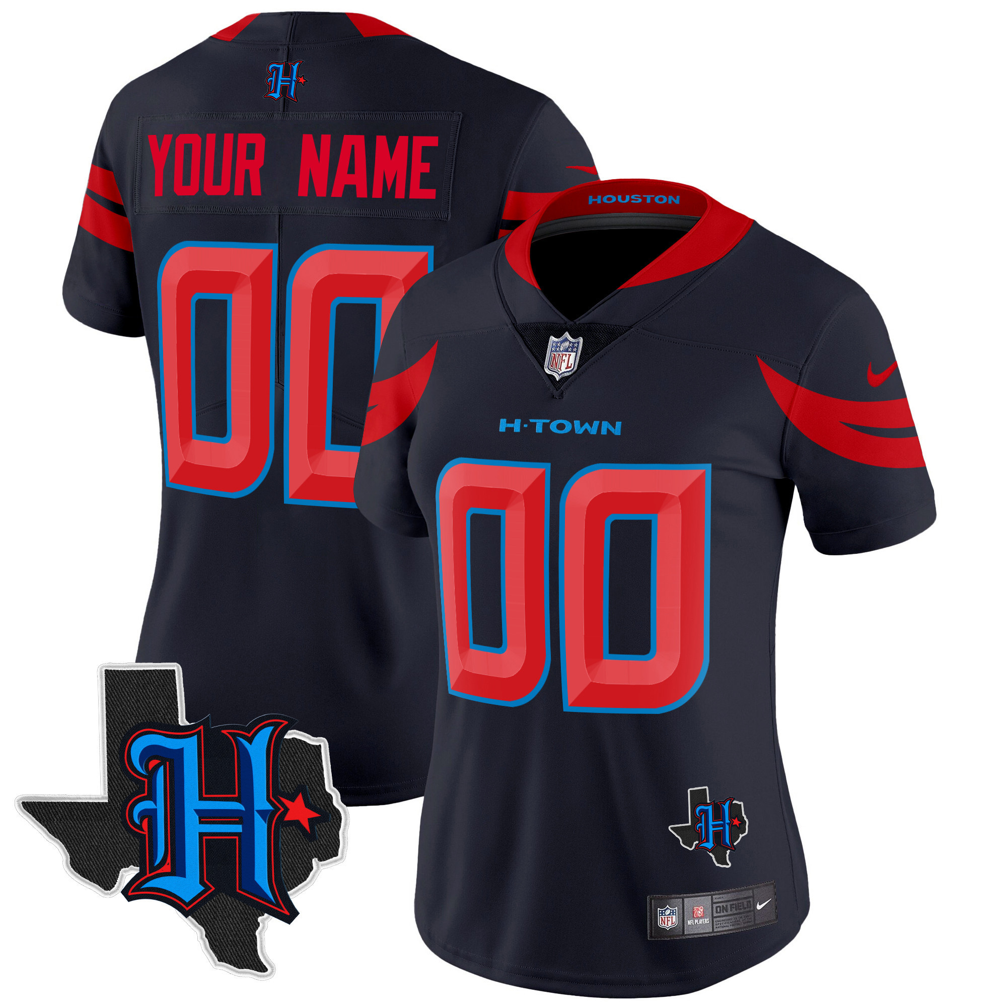 Women's Houston Texans 2024 Texas Patch Vapor Limited Custom Navy Limited Jersey - All Stitched