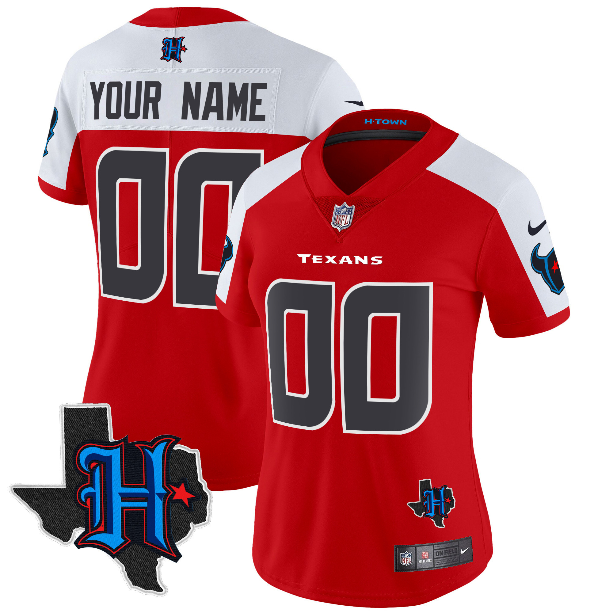 Women's Houston Texans 2024 Texas Patch Vapor Limited Custom Red Alternate Jersey - All Stitched