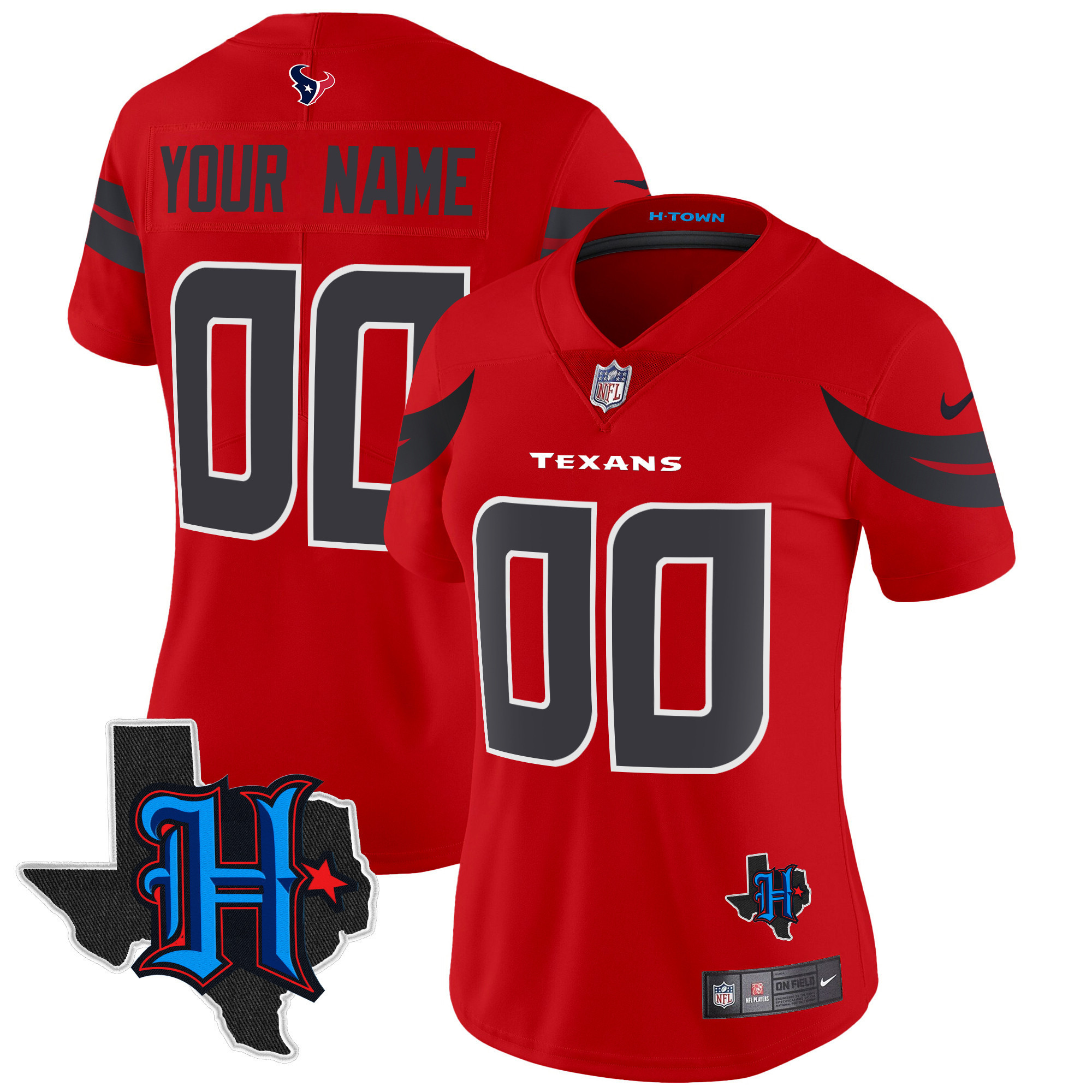 Women's Houston Texans 2024 Texas Patch Vapor Limited Custom Red Jersey - All Stitched