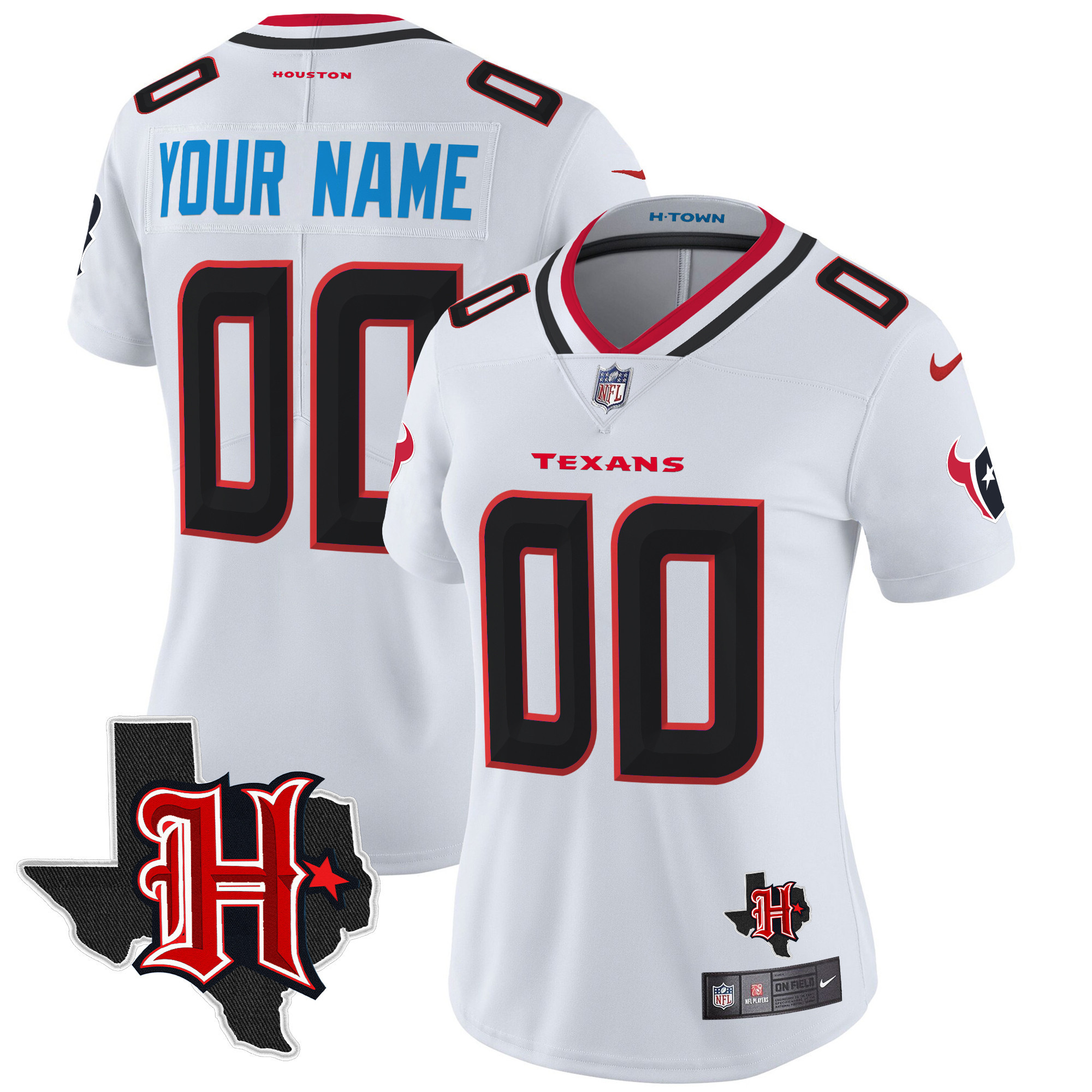 Women's Houston Texans 2024 Texas Patch Vapor Limited Custom White Jersey - All Stitched