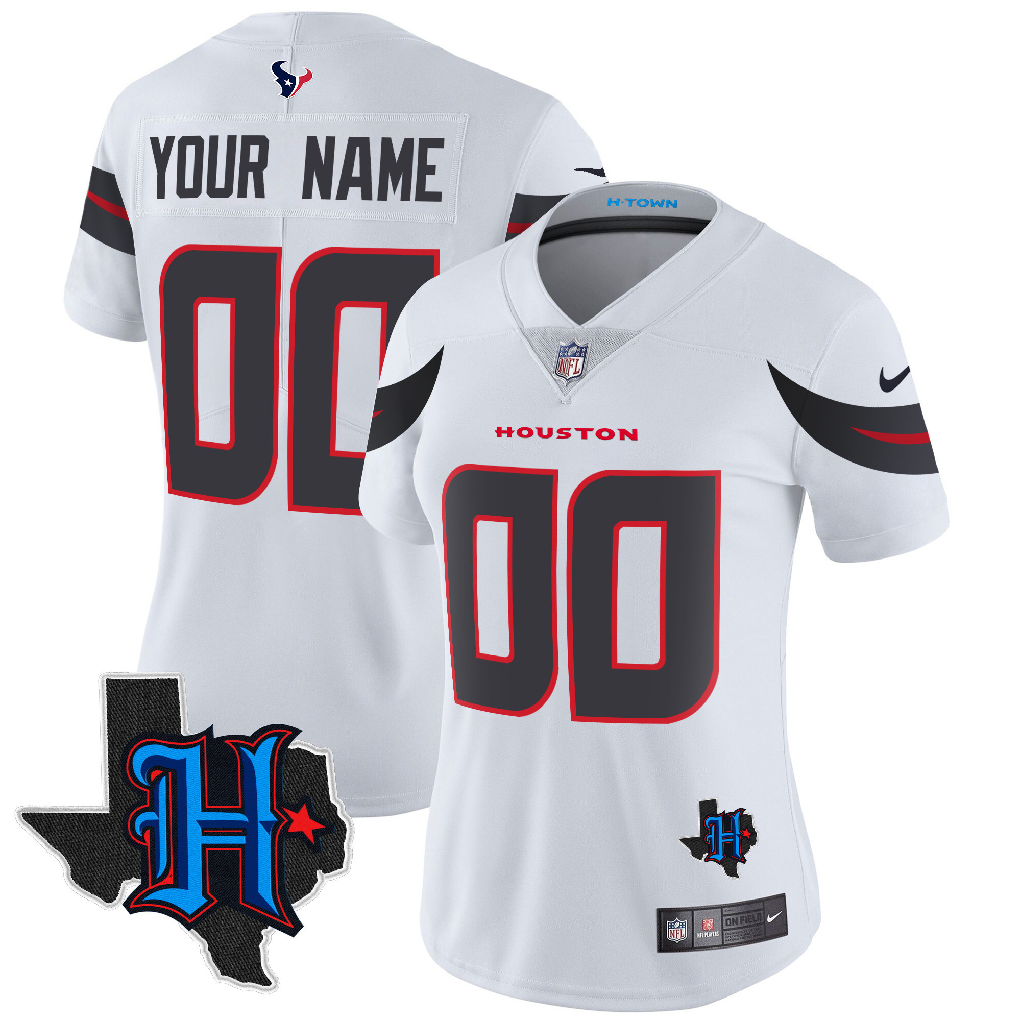 Women's Houston Texans 2024 Texas Patch Vapor Limited Custom White Jersey - All Stitched