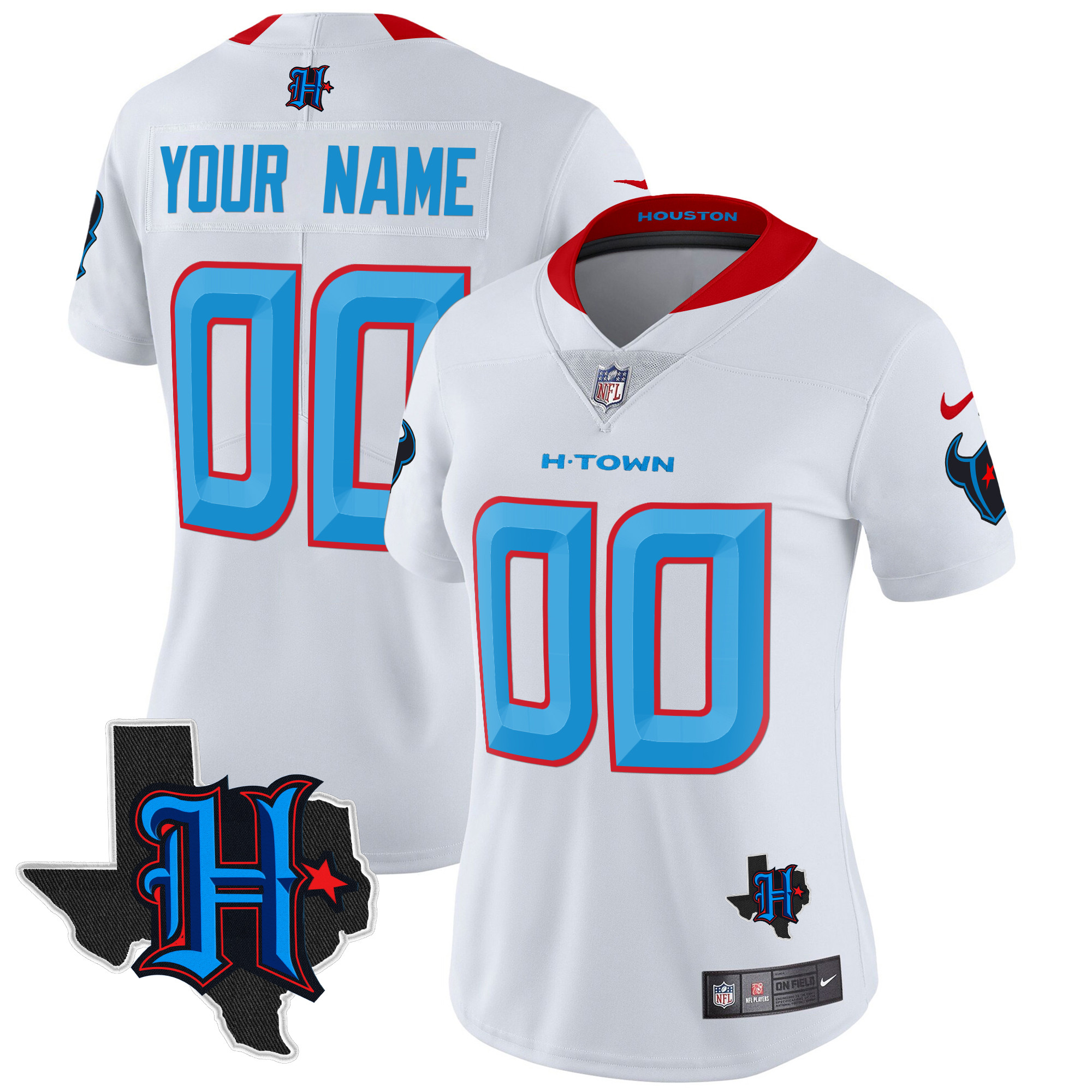 Women's Houston Texans 2024 Texas Patch Vapor Limited Custom White Jersey - All Stitched