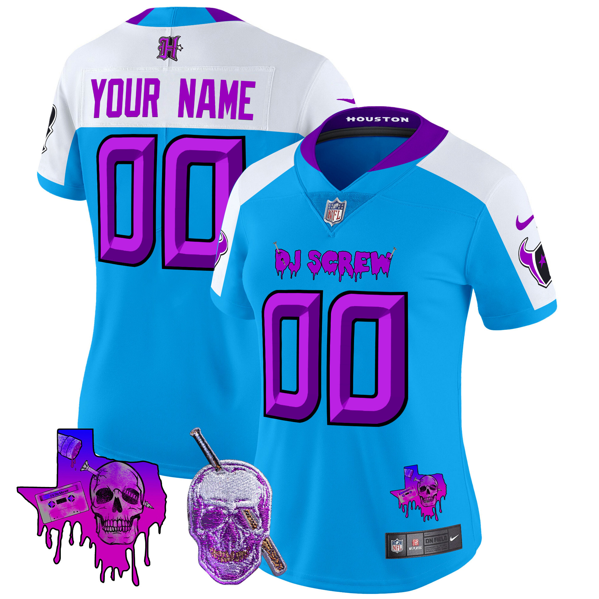 Women's Houston Texans DJ Screw Vapor Limited Custom Blue Alternate Jersey - All Stitched