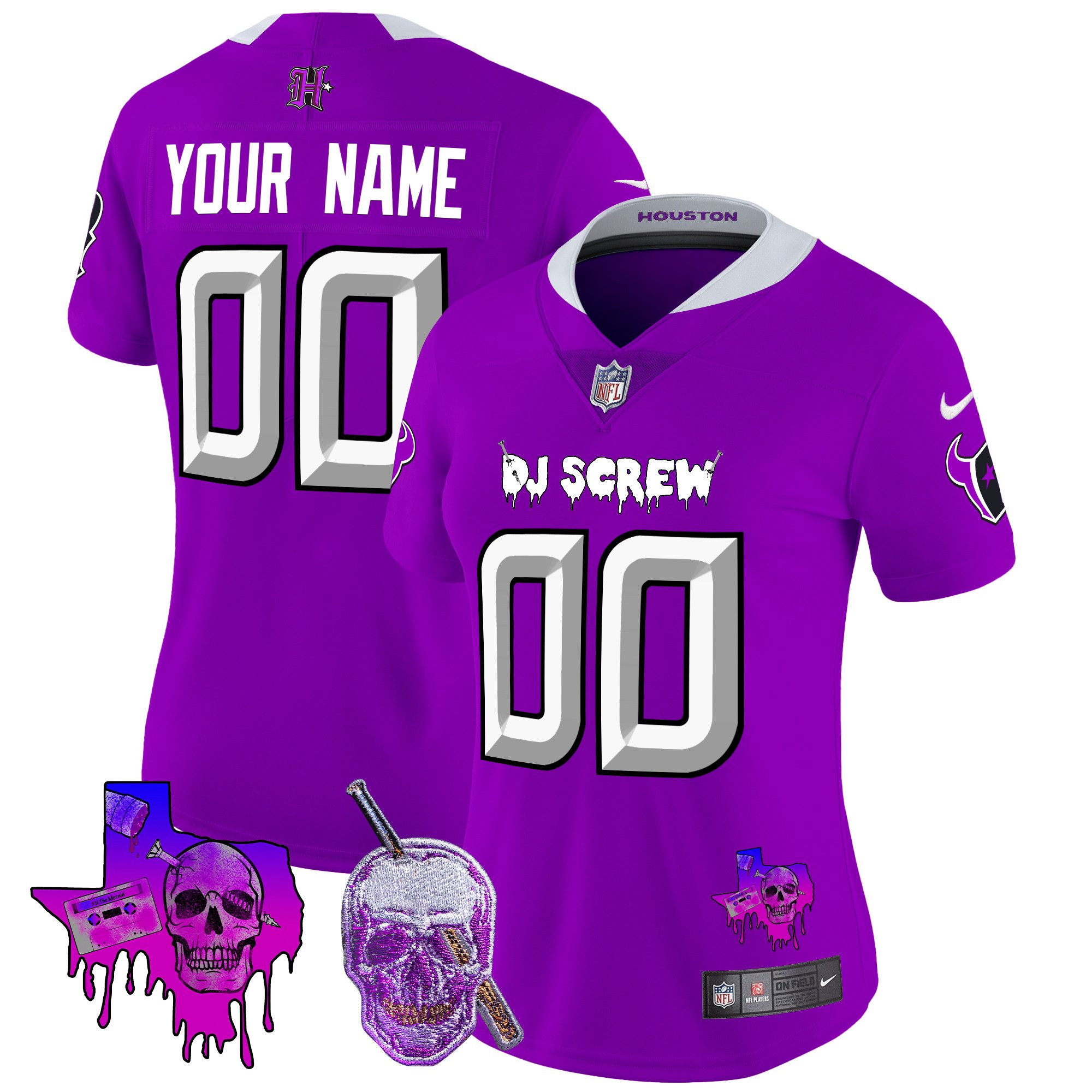Women's Houston Texans DJ Screw Vapor Limited Custom Purple Jersey - All Stitched
