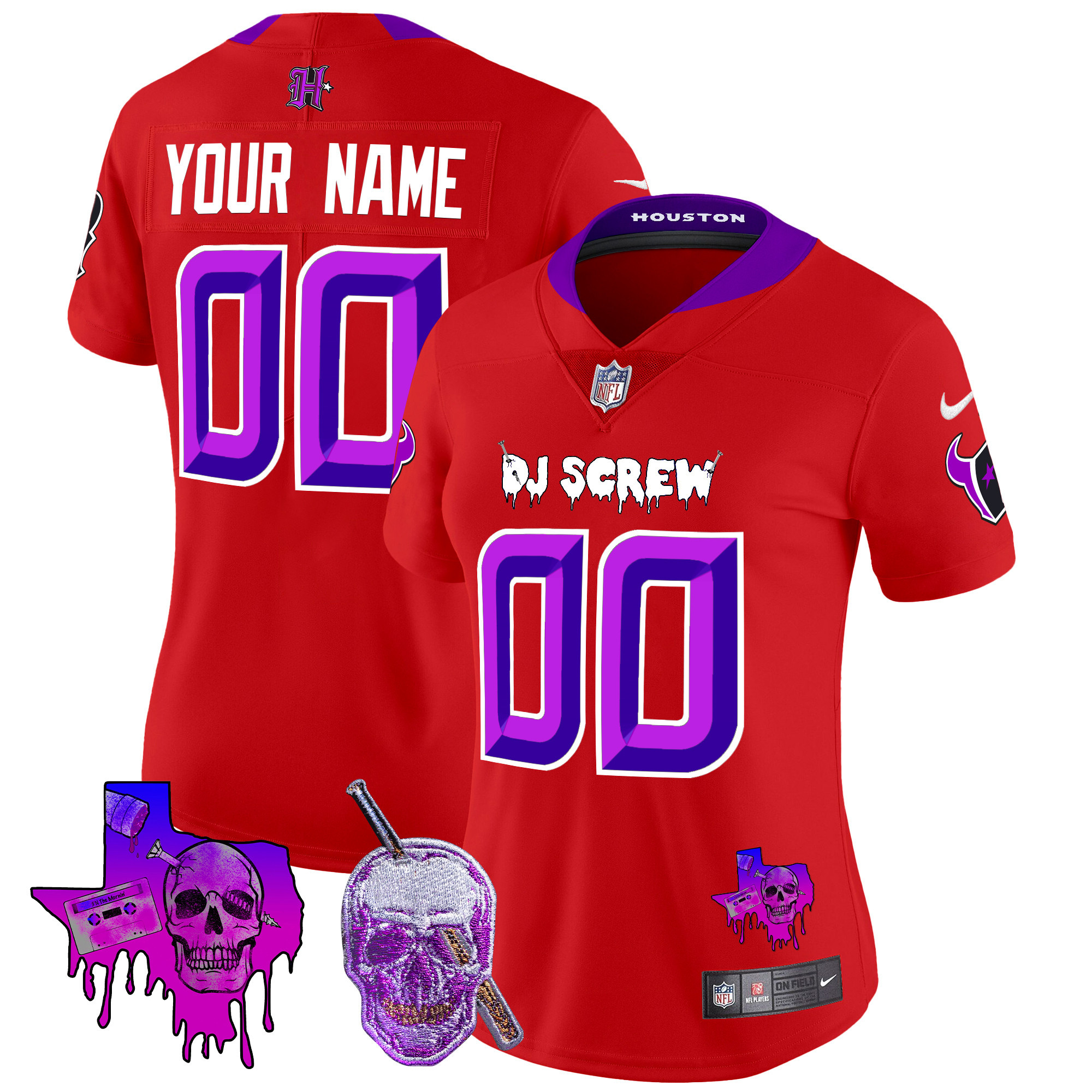 Women's Houston Texans DJ Screw Vapor Limited Custom Red Jersey - All Stitched