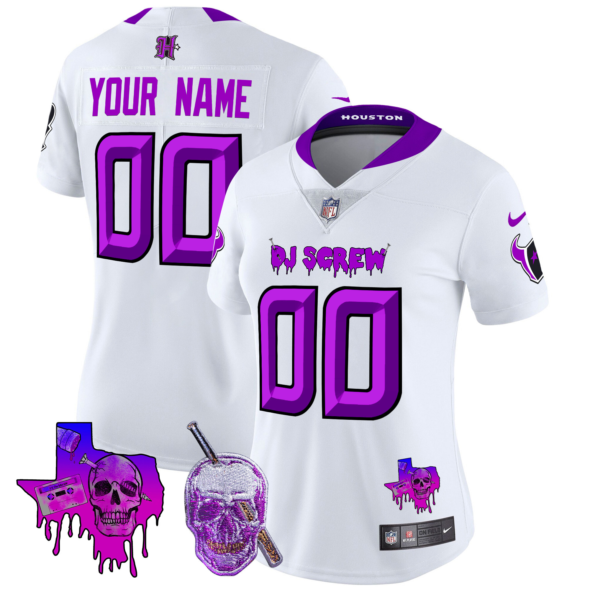 Women's Houston Texans DJ Screw Vapor Limited Custom White Jersey - All Stitched