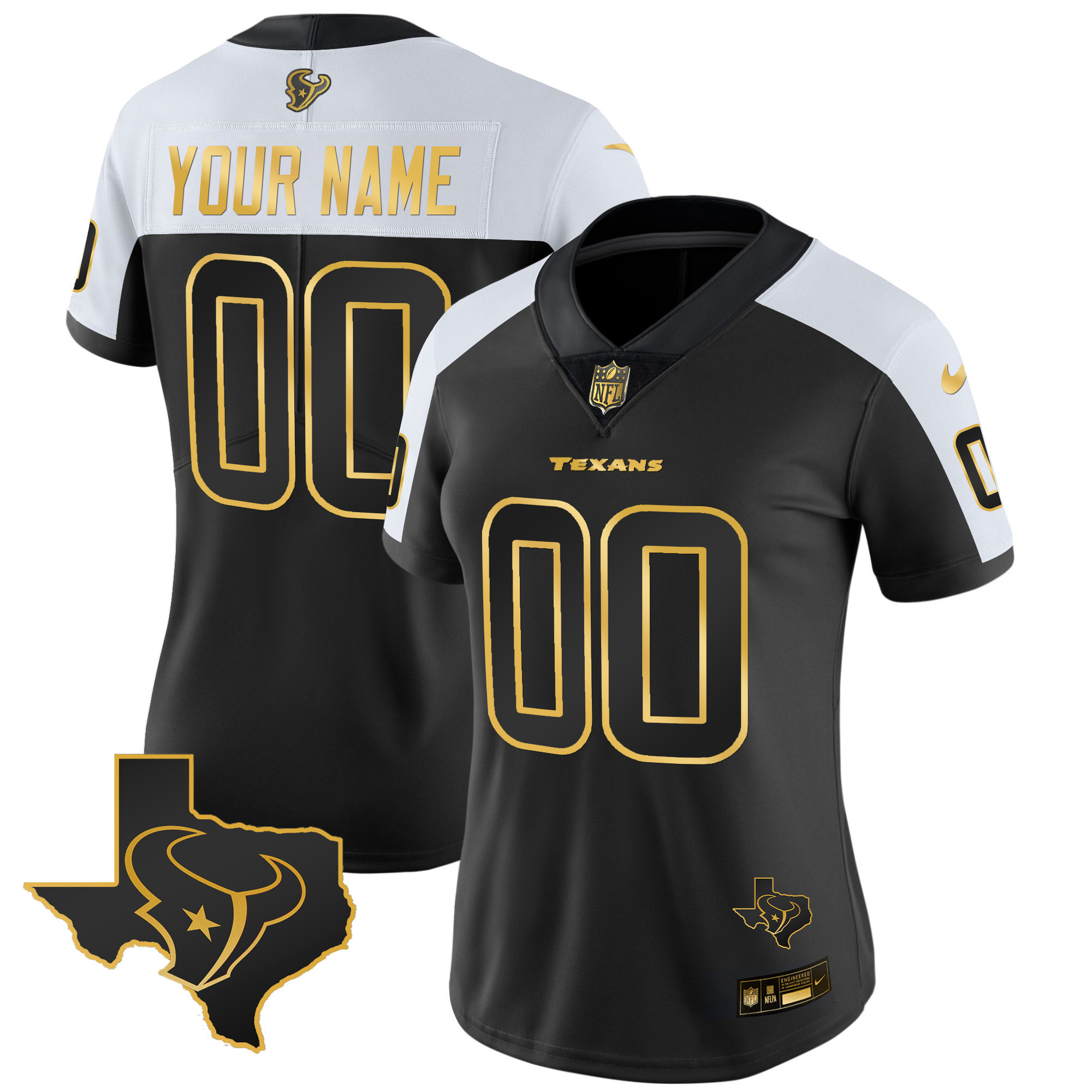 Women's Houston Texans Gold Vapor Limited Custom Alternate Gold Jersey - All Stitched