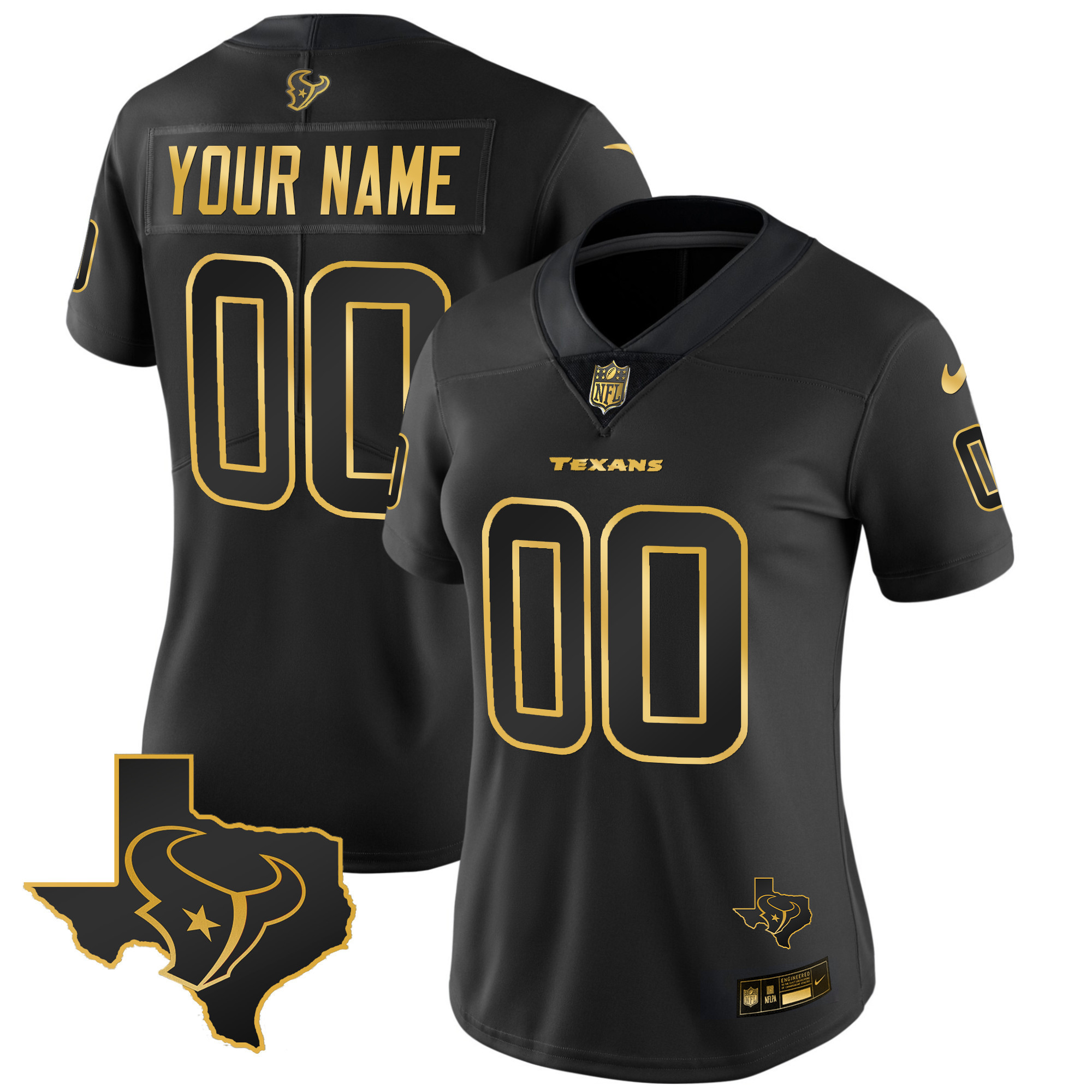 Women's Houston Texans Gold Vapor Limited Custom Black Gold Jersey - All Stitched