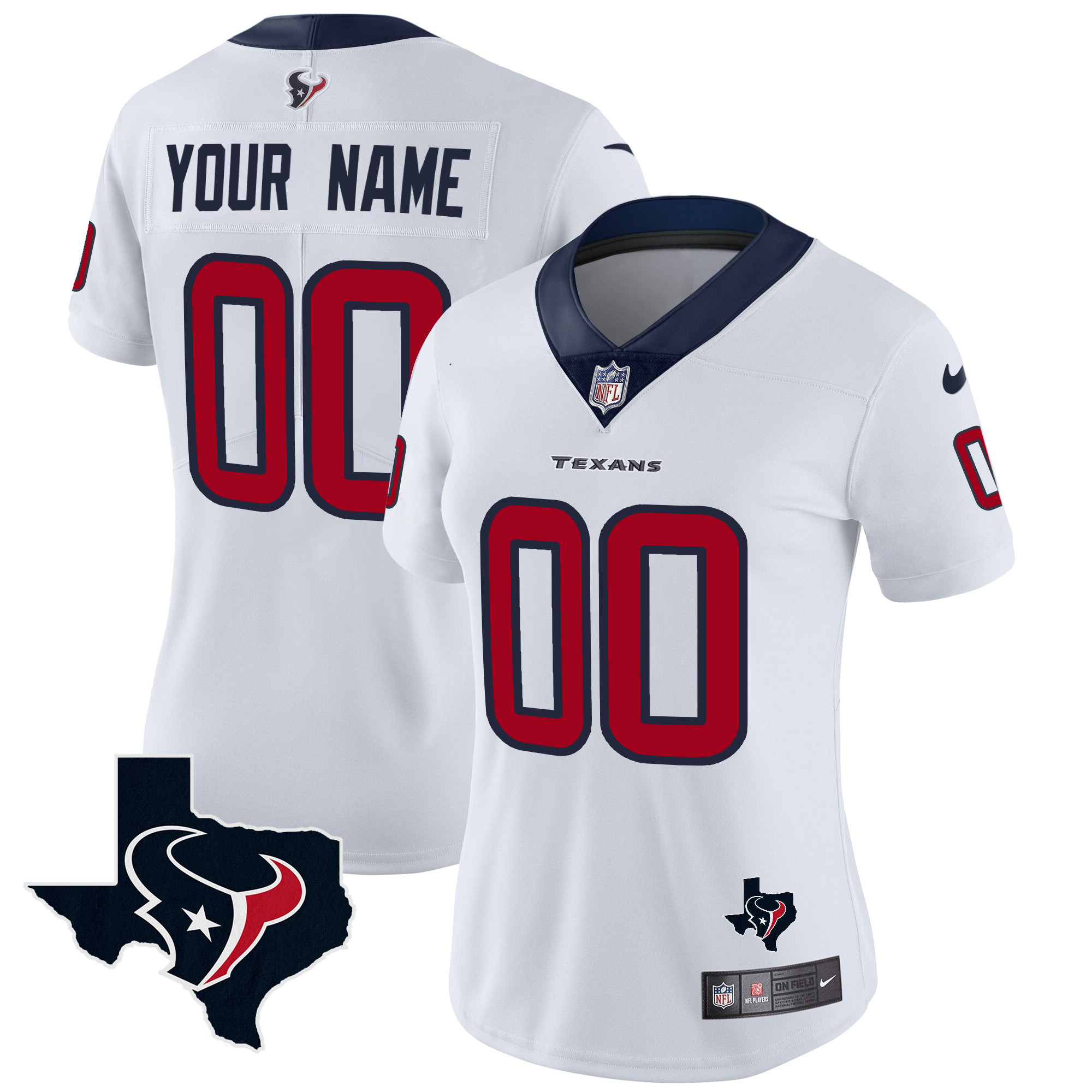 Women's Houston Texans Vapor Limited Custom White Jersey - All Stitched