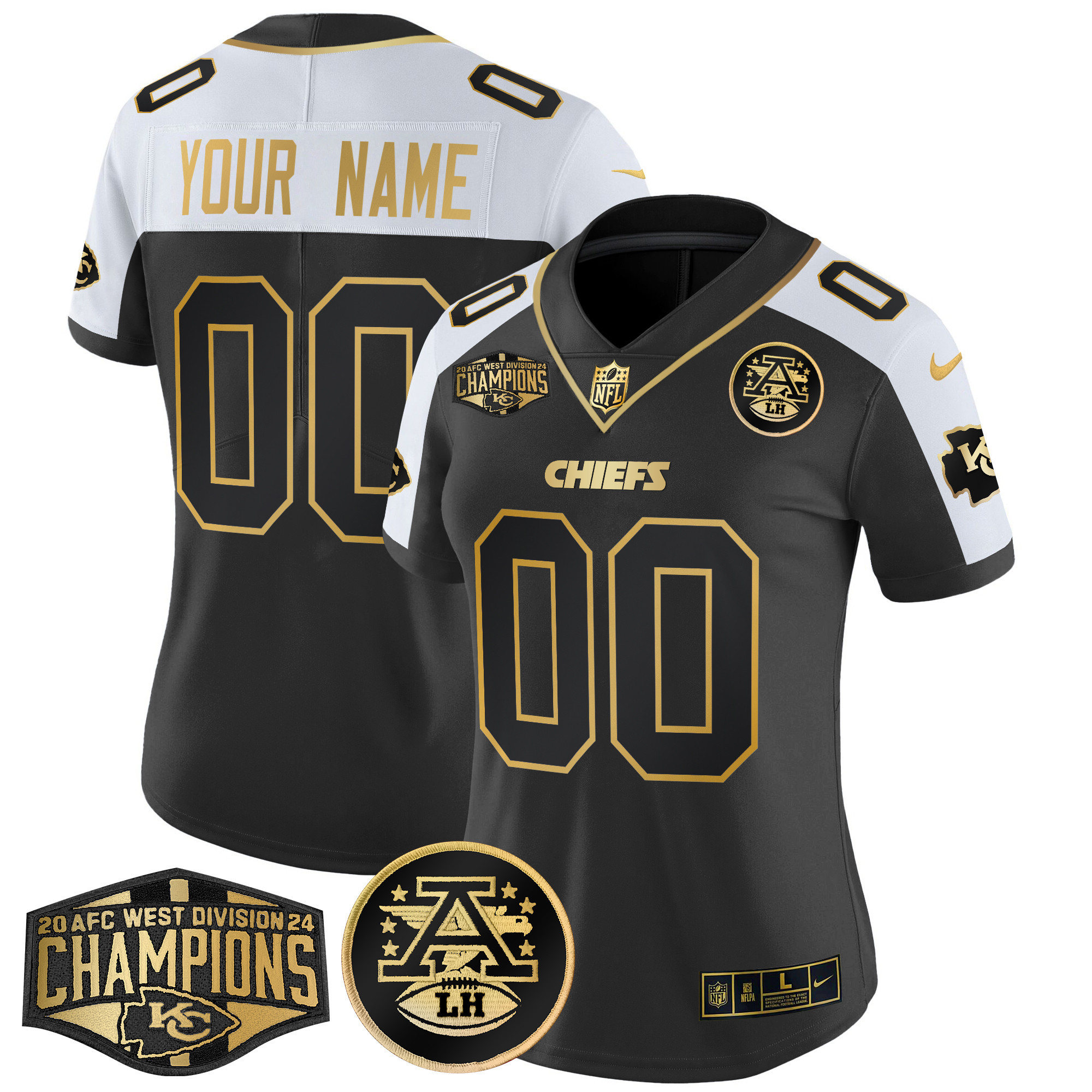 Women's Kansas City Chiefs 2024 AFC West Division Champions Patch Gold Vapor Limited Custom Alternate Jersey - All Stitched