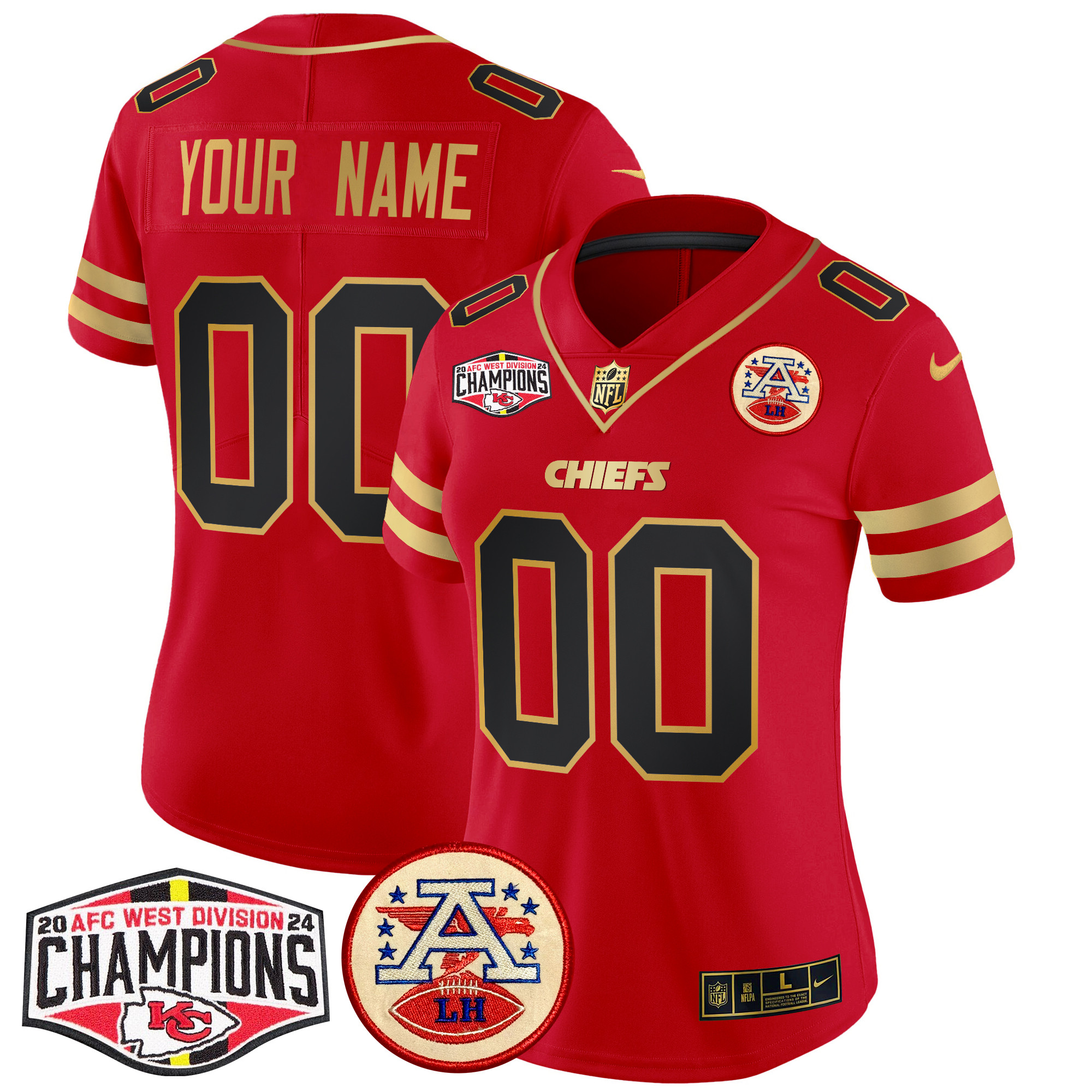 Women's Kansas City Chiefs 2024 AFC West Division Champions Patch Vapor Limited Custom Black Red Jersey - All Stitched