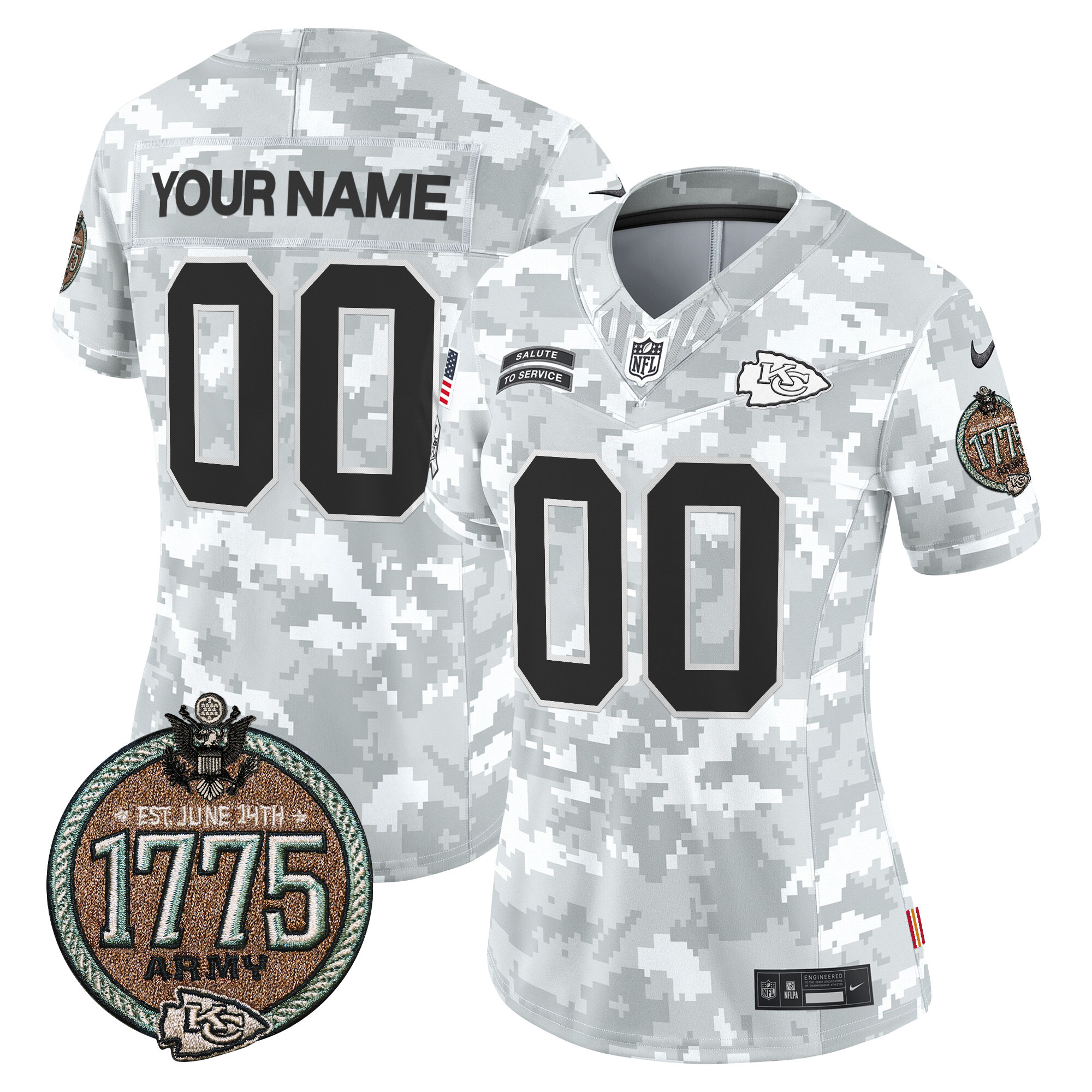 Women's Kansas City Chiefs 2024 Salute to Service Establishment Year Patch Vapor Limited Custom Army Jersey - All Stitched