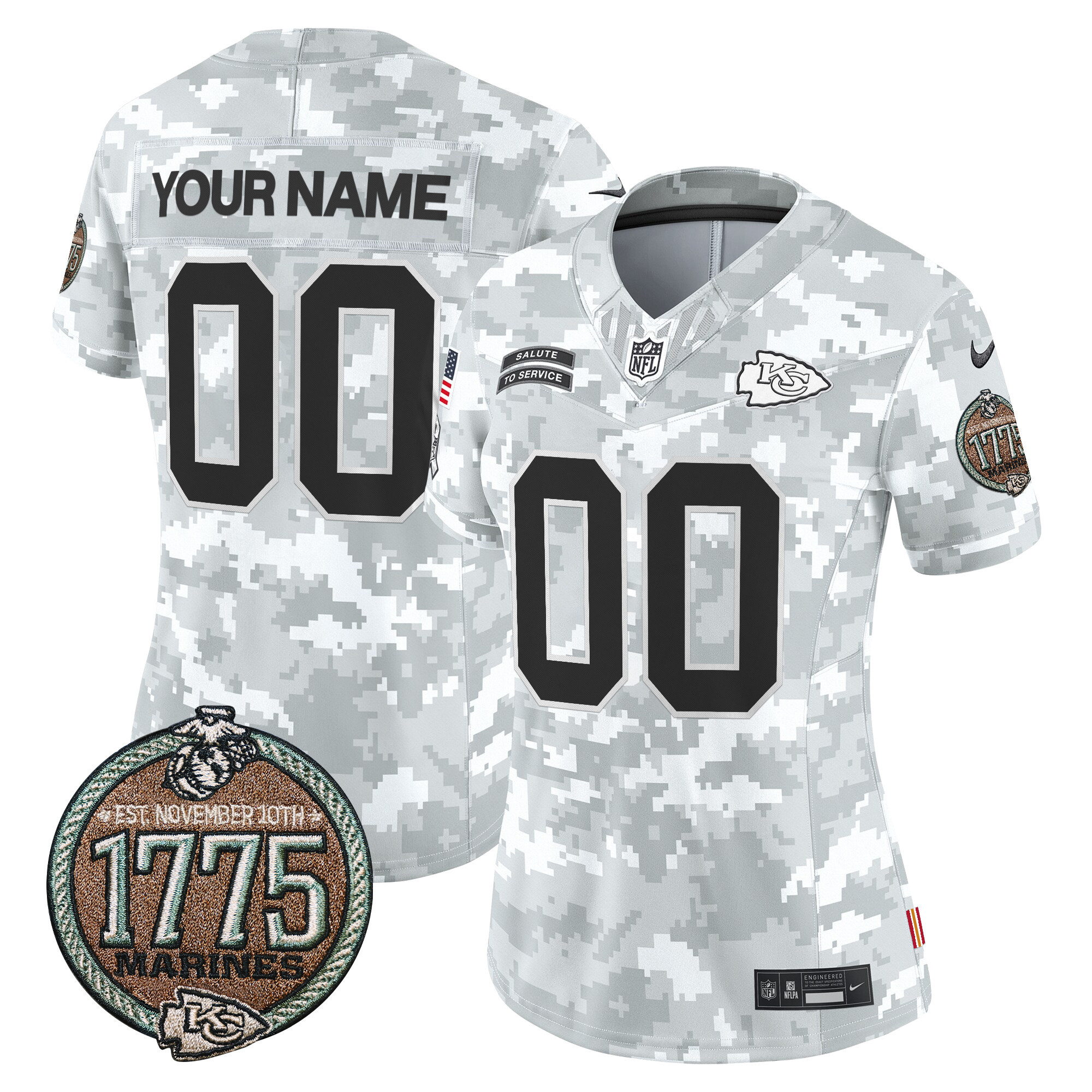 Women's Kansas City Chiefs 2024 Salute to Service Establishment Year Patch Vapor Limited Custom Marines Jersey - All Stitched