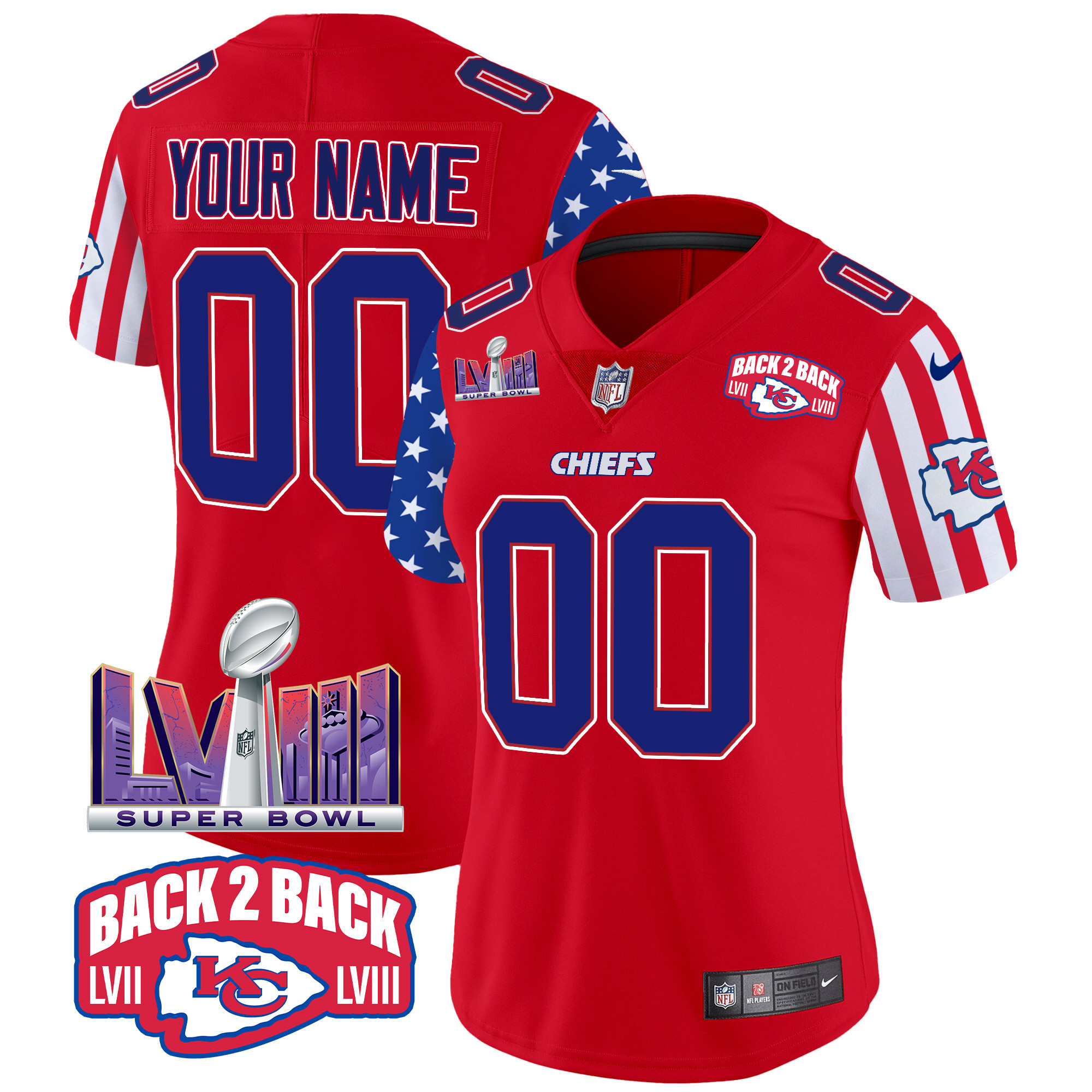 Women's Kansas City Chiefs American Style Vapor Limited Custom Red Jersey - All Stitched